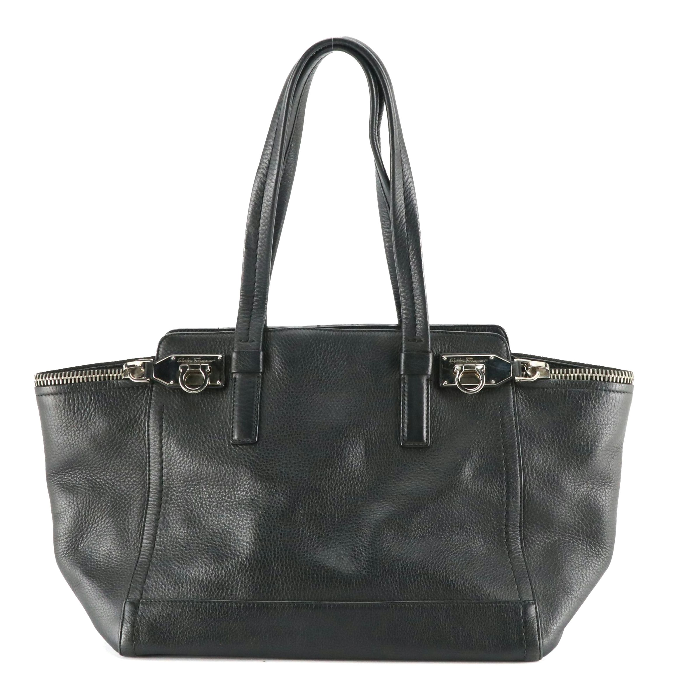 Salvatore Ferragamo Calfskin Grain Leather Shoulder Bag with Gancini Hardware