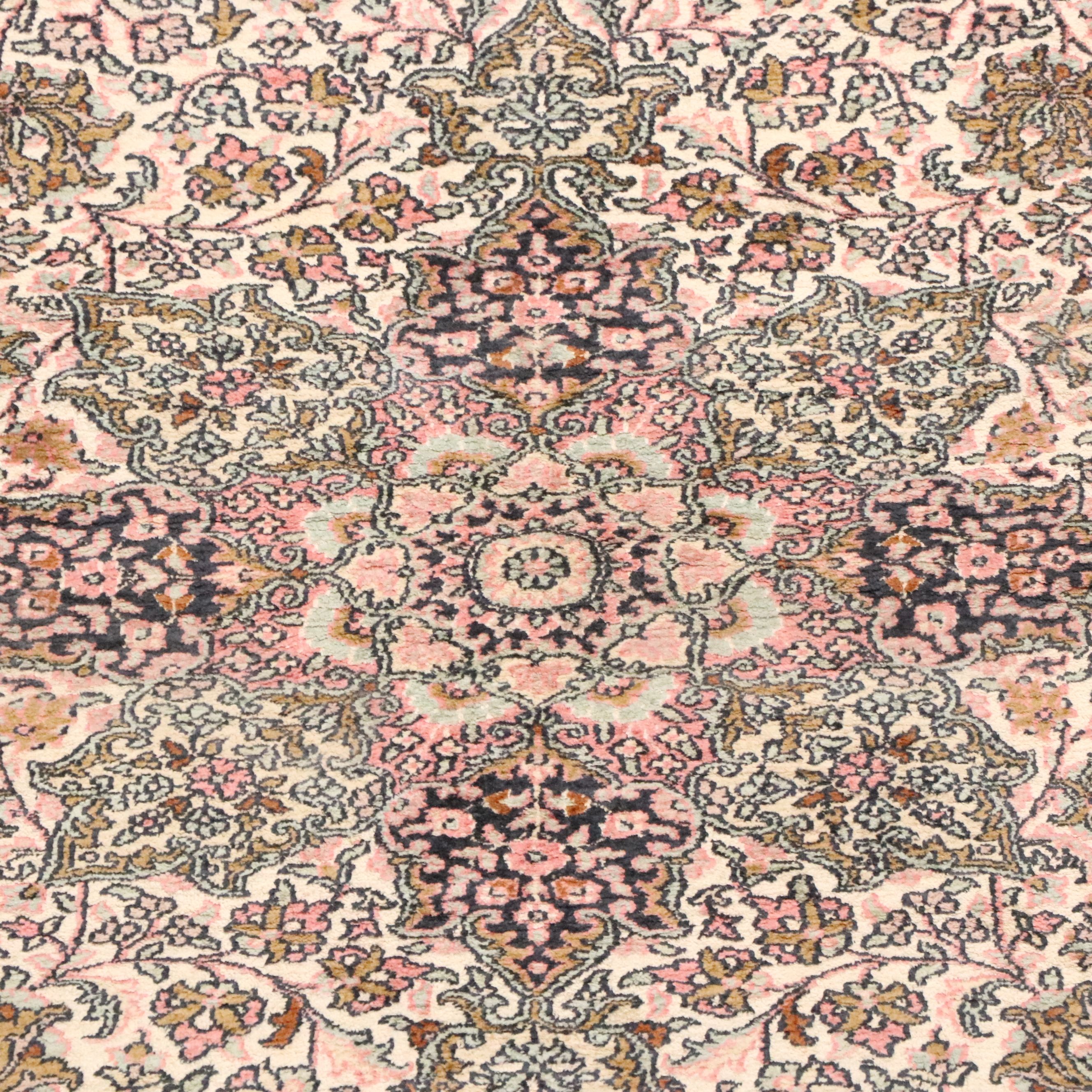 3'10 x 6'3 Hand-Knotted Persian Kerman Silk Blend Area Rug