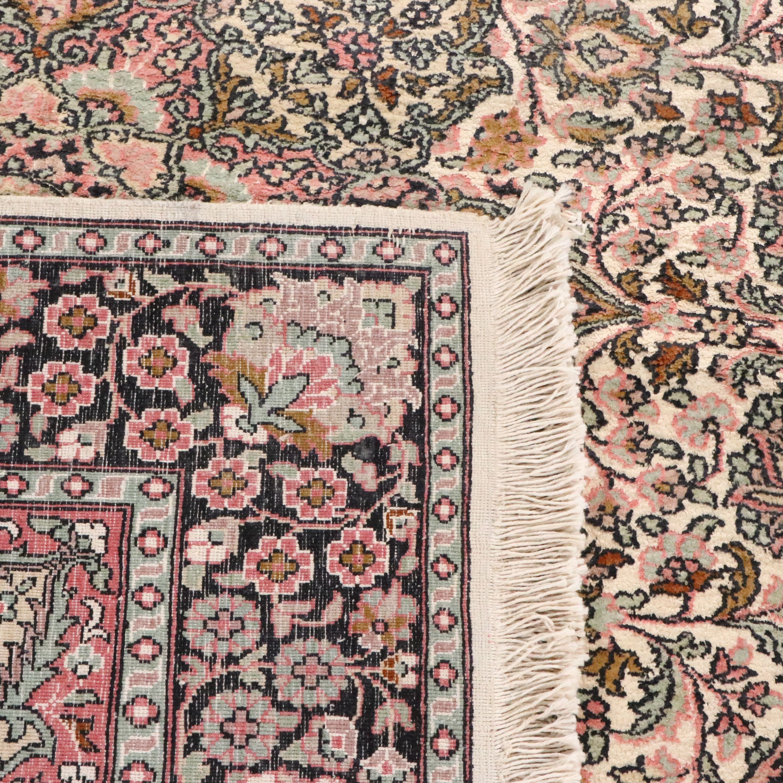 3'10 x 6'3 Hand-Knotted Persian Kerman Silk Blend Area Rug