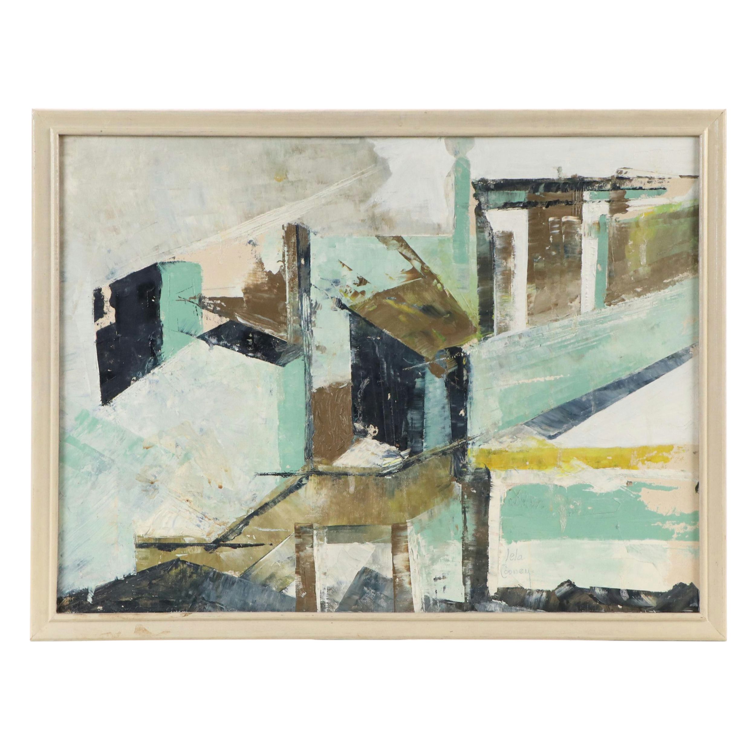 Lela Cooney Abstract Acrylic Painting "A View of Covington," Late 20th Century