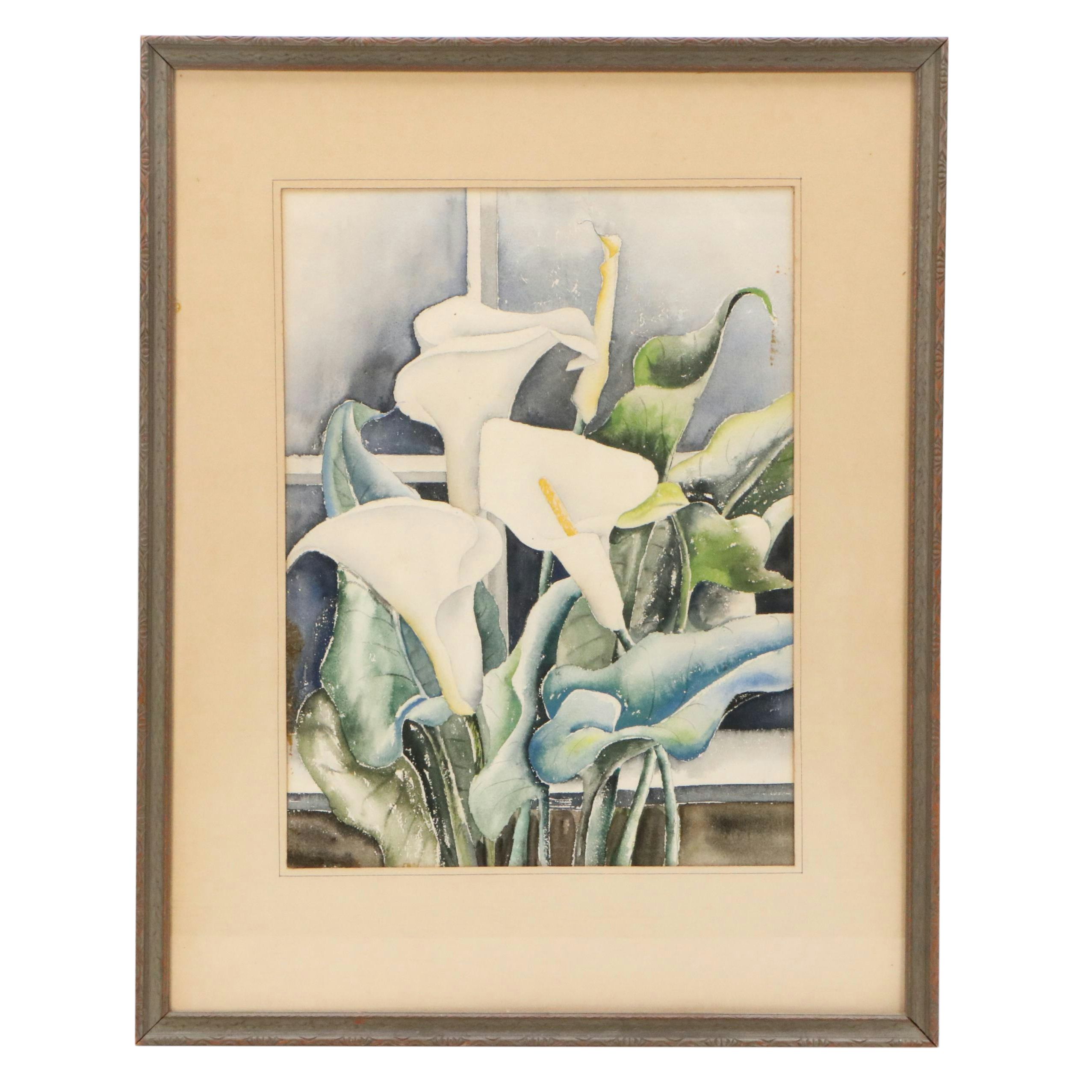 Floral Still Life Watercolor Painting, 20th Century