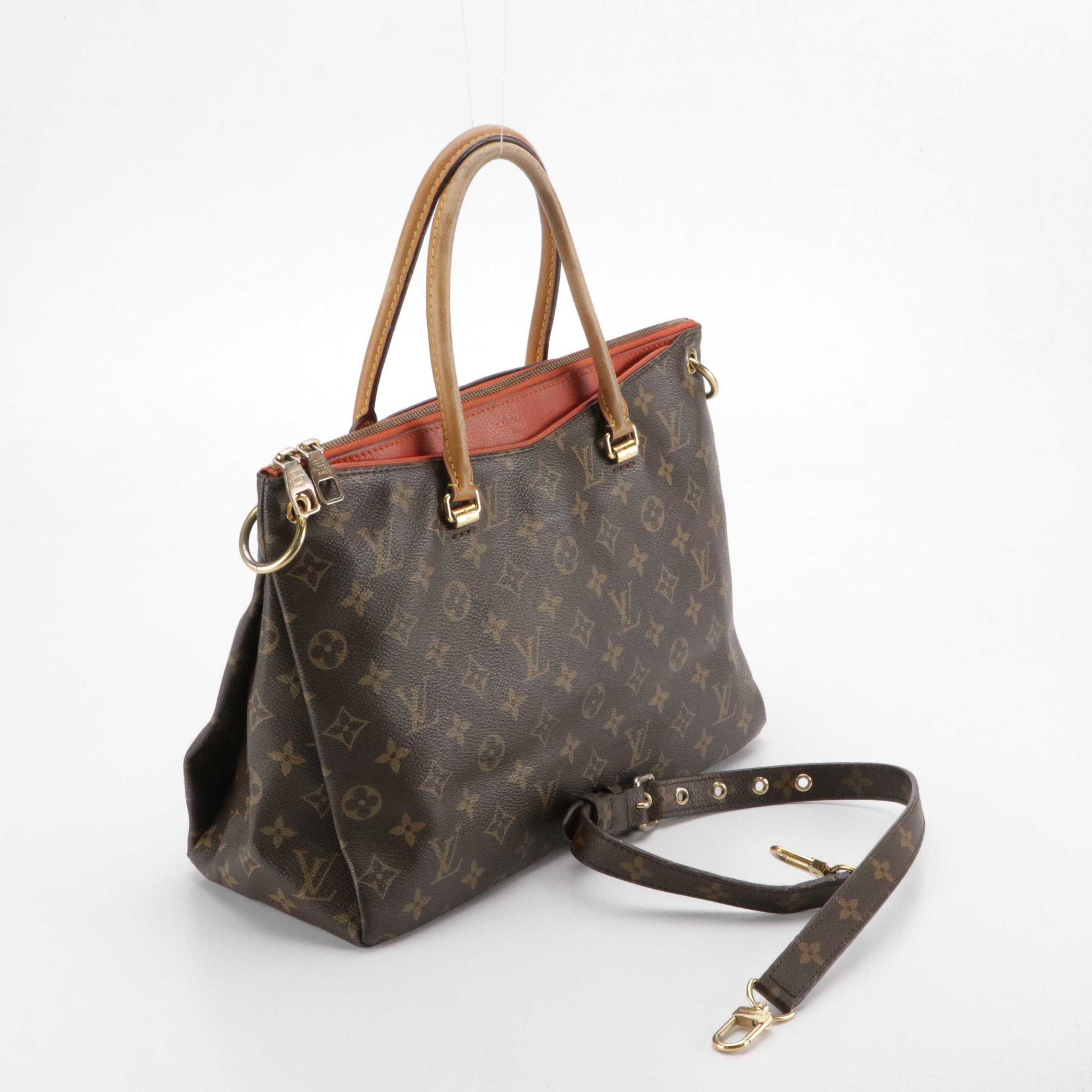 Louis Vuitton Pallas MM Two-Way Bag in Monogram Canvas and Red Leather Accents