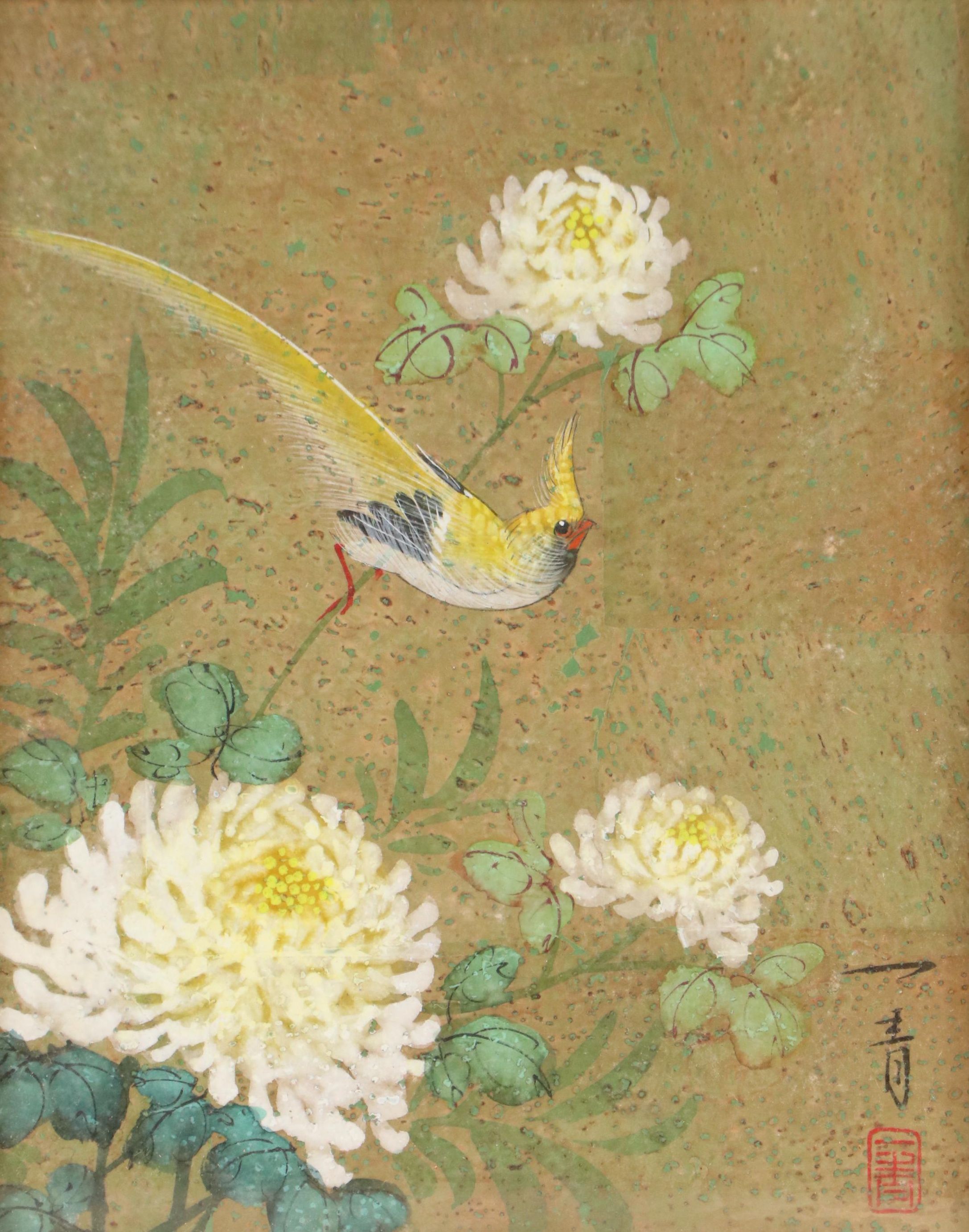 Chinese Huaniaohua Gouache Painting on Cork, 20th century