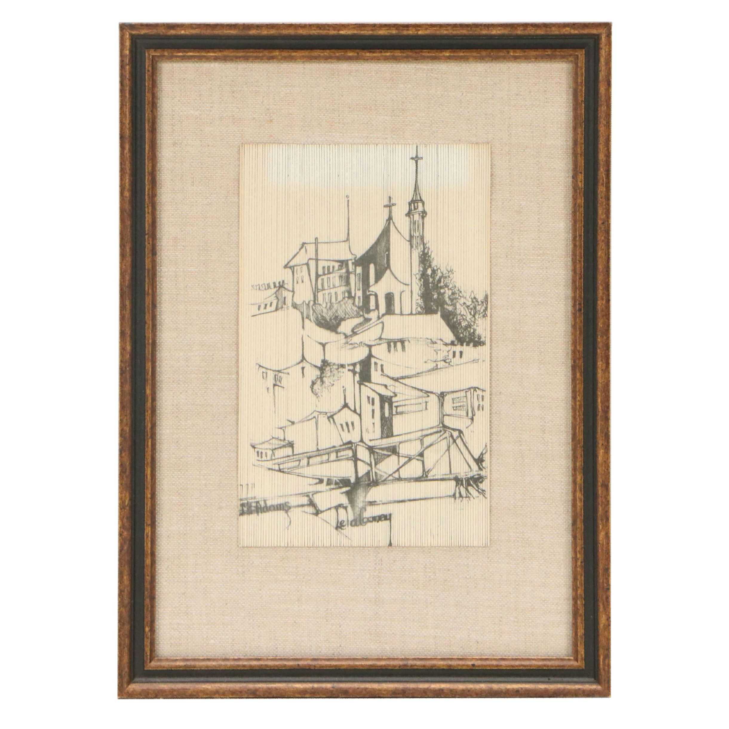 Lela Cooney Cityscape Etching "Mt. Adams," Mid to Late 20th Century