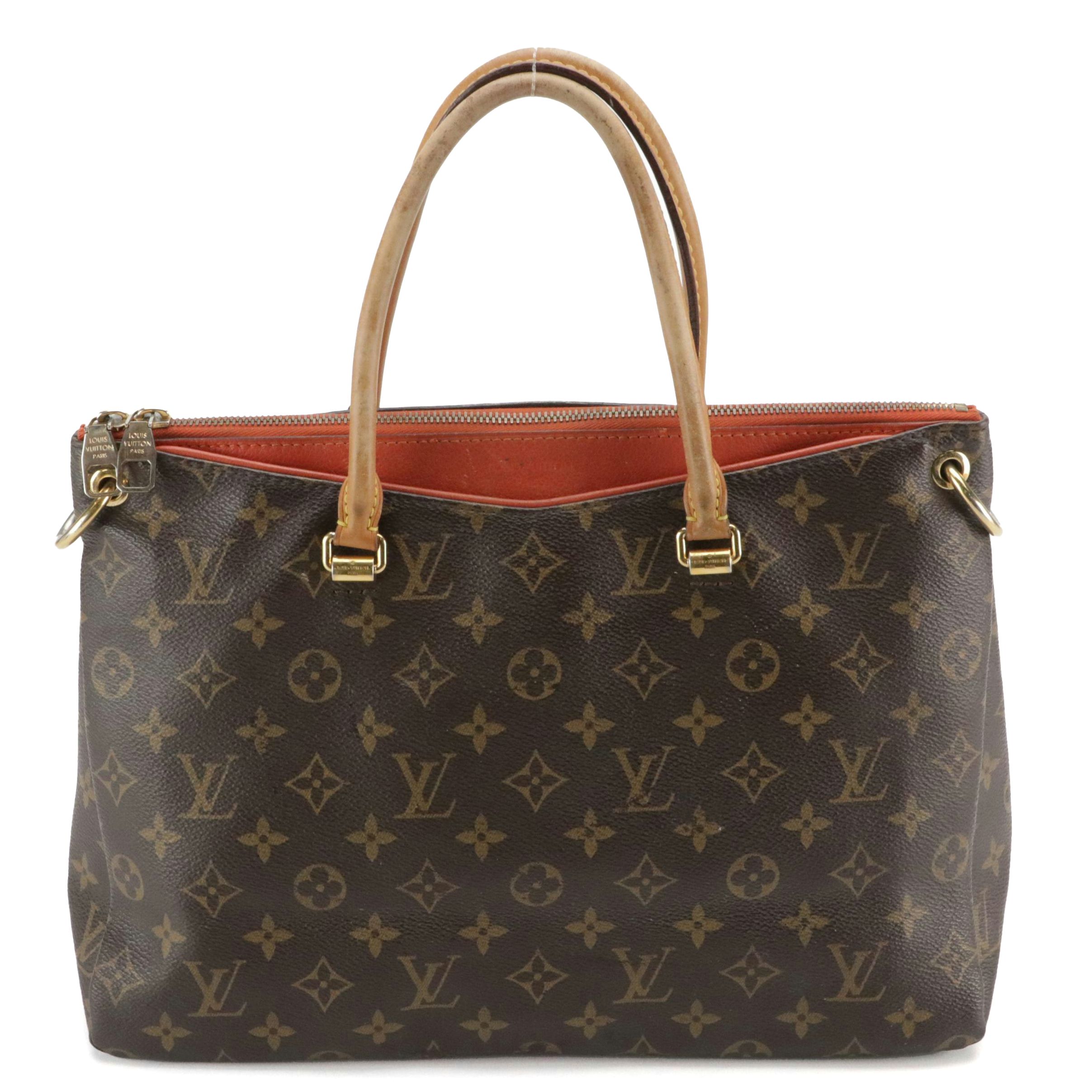Louis Vuitton Pallas MM Two-Way Bag in Monogram Canvas and Red Leather Accents