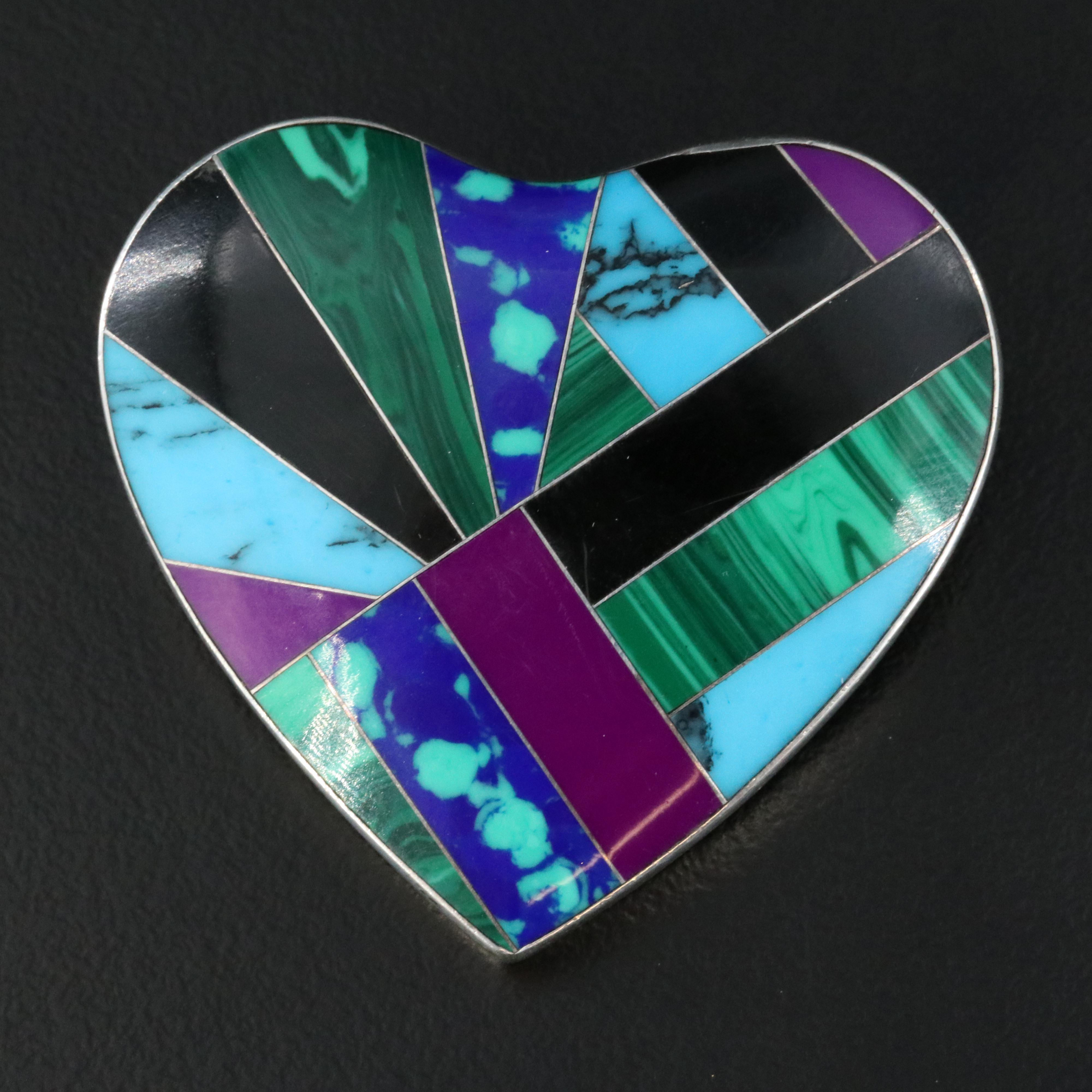 Mexican Sterling Heart Converter Brooch