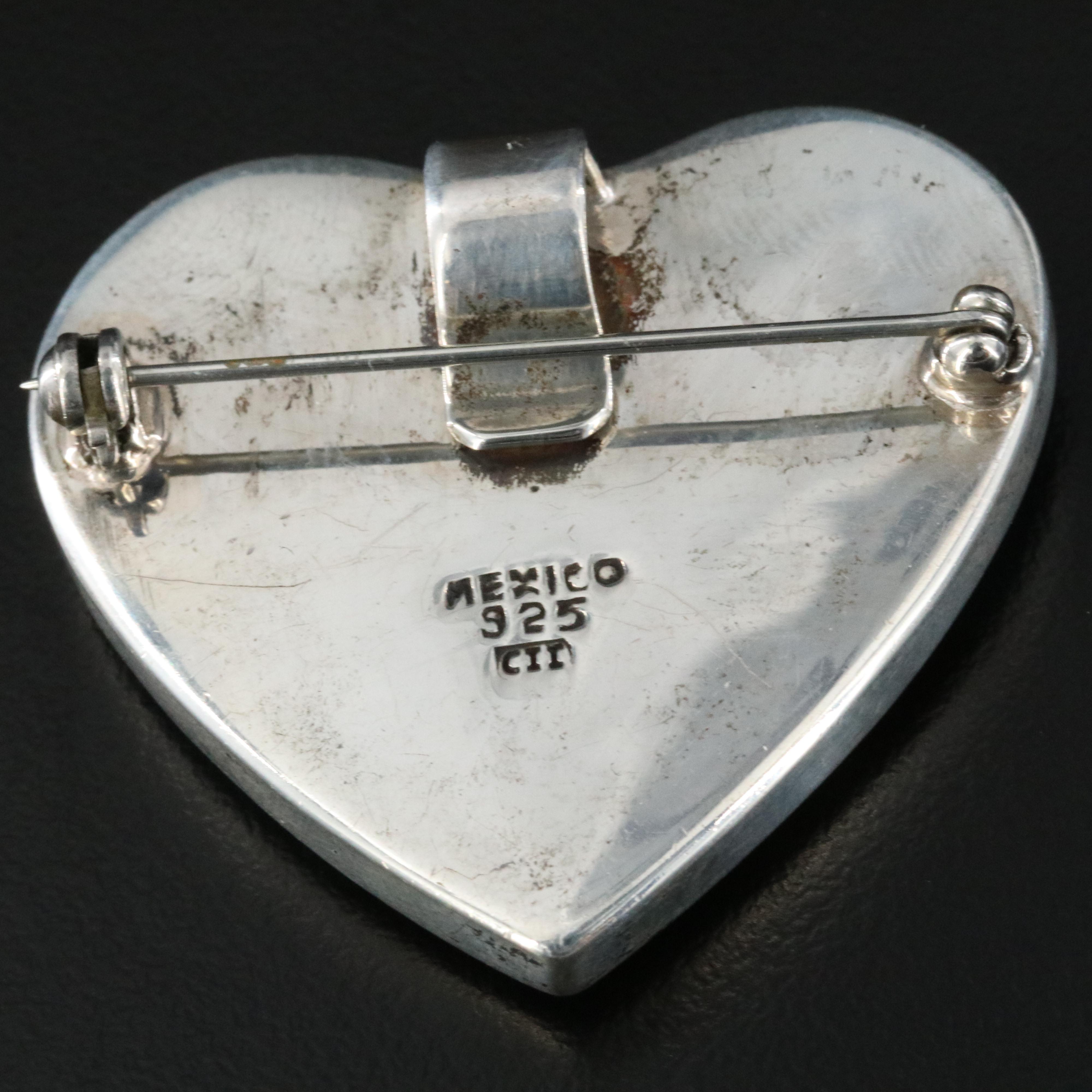 Mexican Sterling Heart Converter Brooch