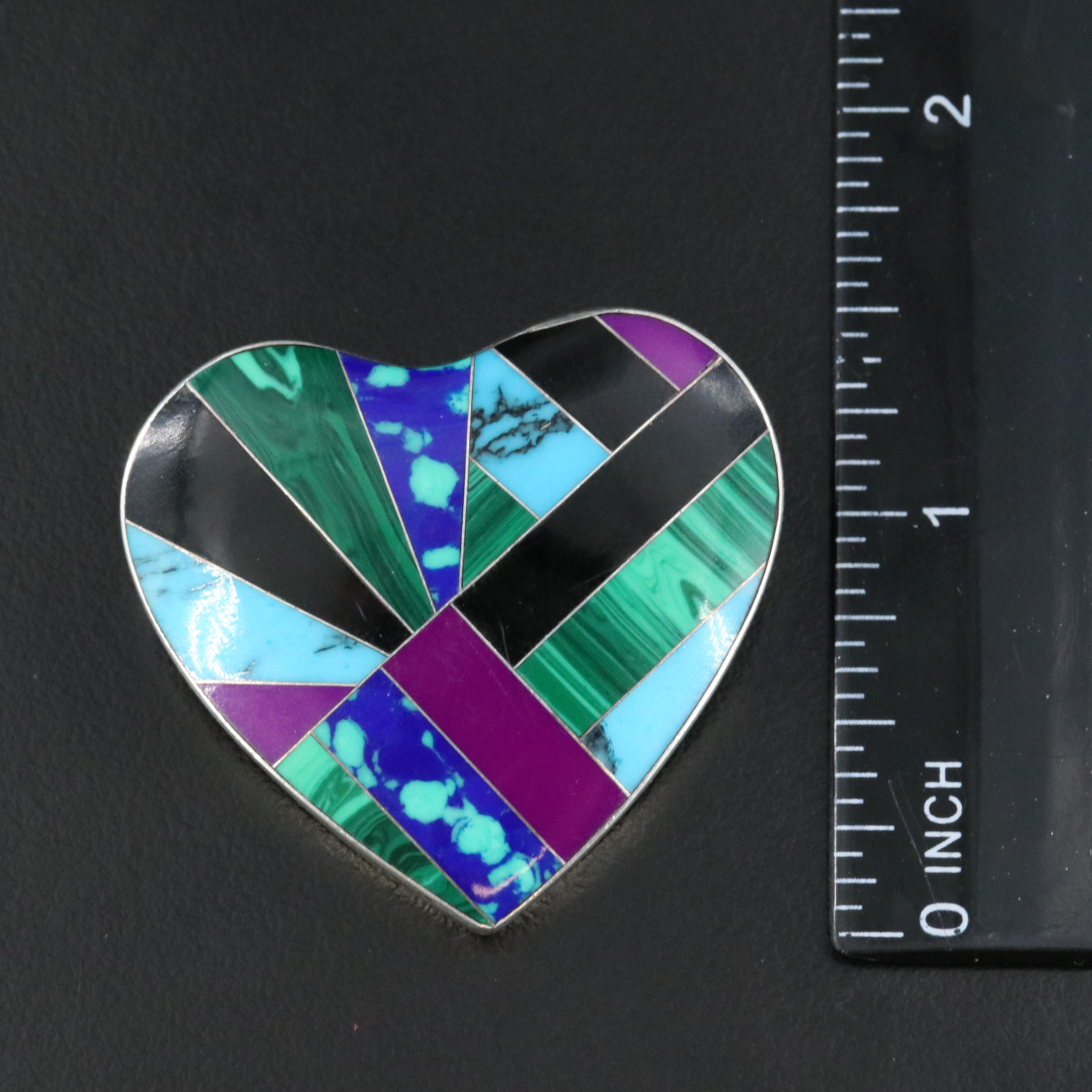 Mexican Sterling Heart Converter Brooch