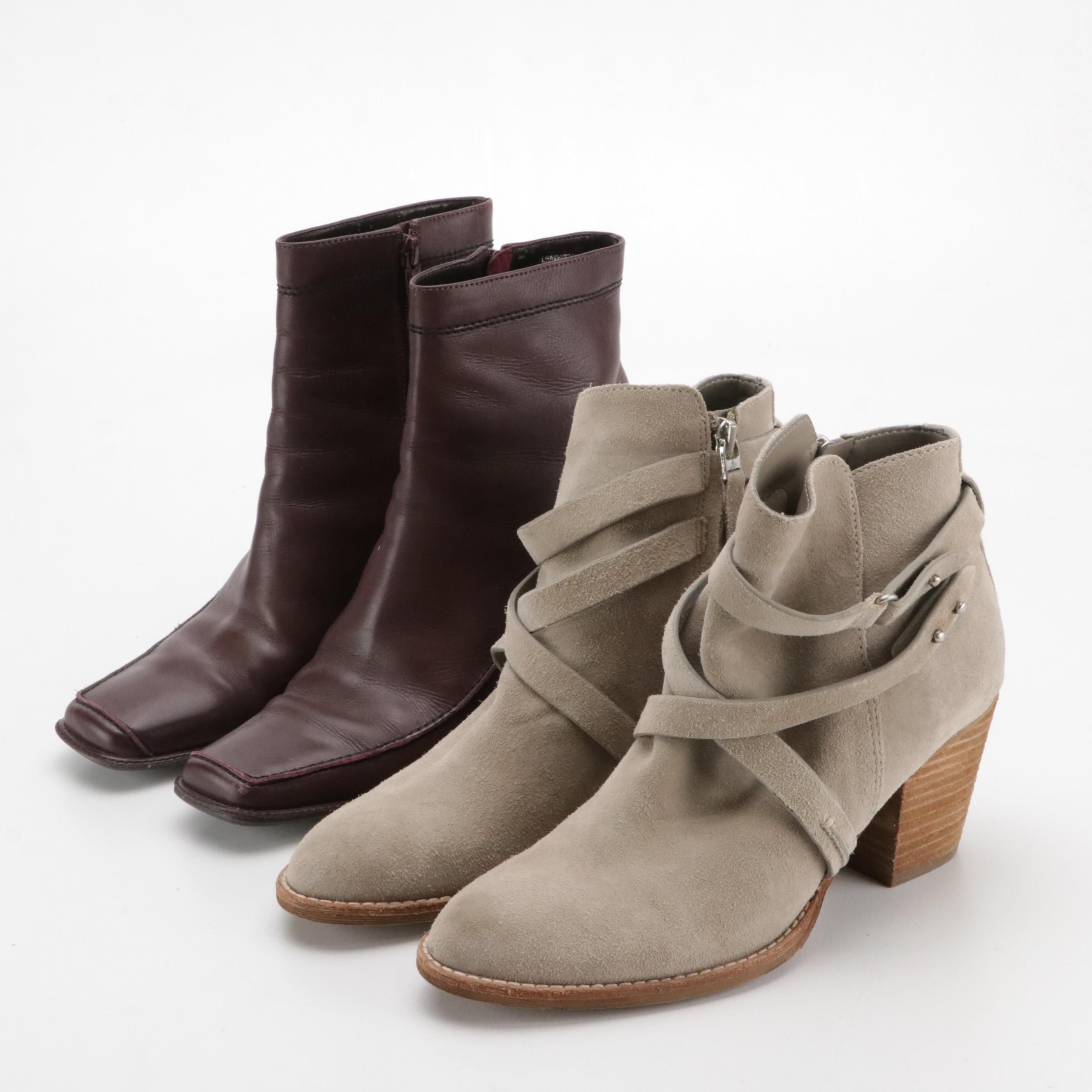 Sam Edelman Taupe Suede Leather "Merton" and Franco Sarto "Ponte" Ankle Boots