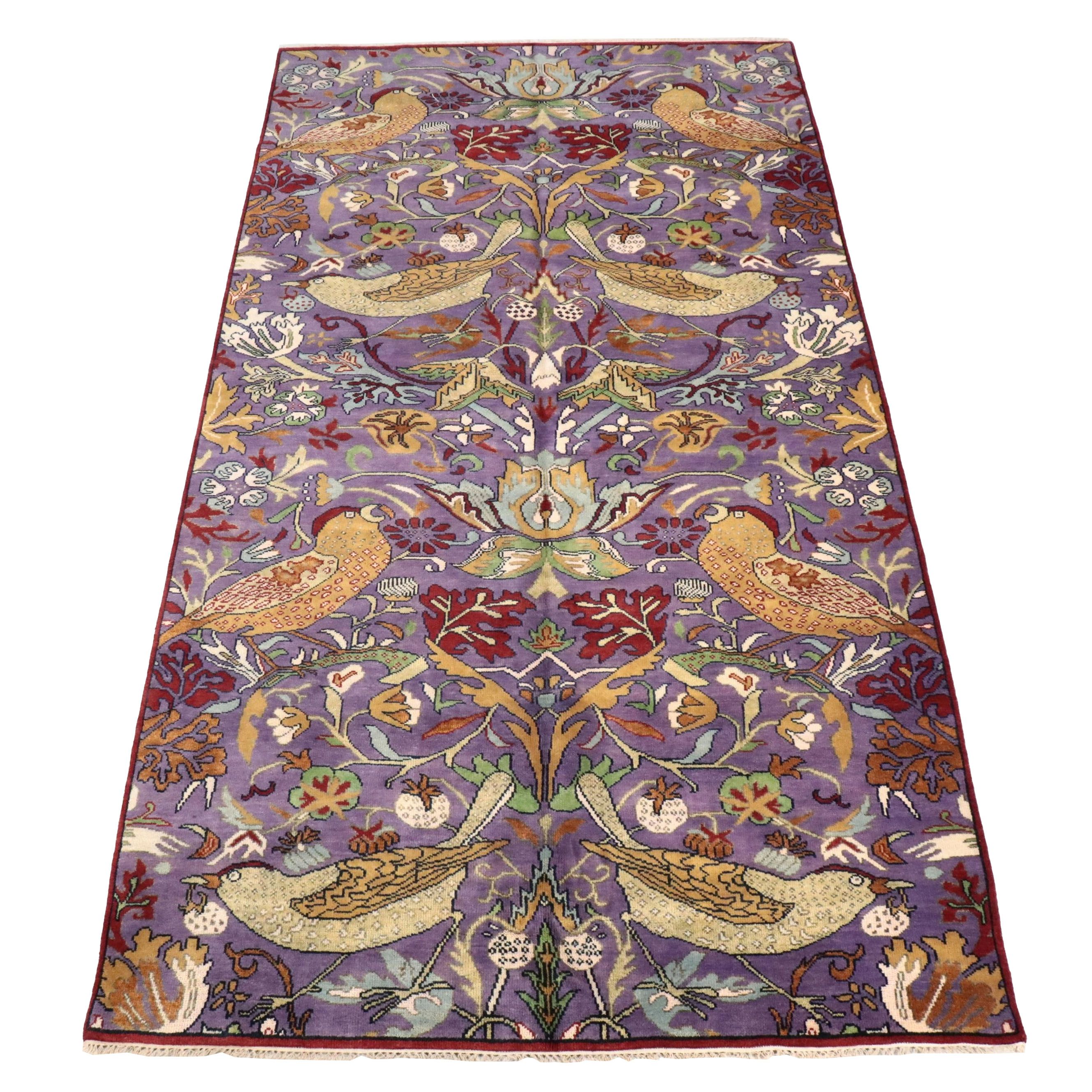 8'2 x 15'9 Hand-Knotted Indian Pictorial Bird of Paradise Room-Sized Rug