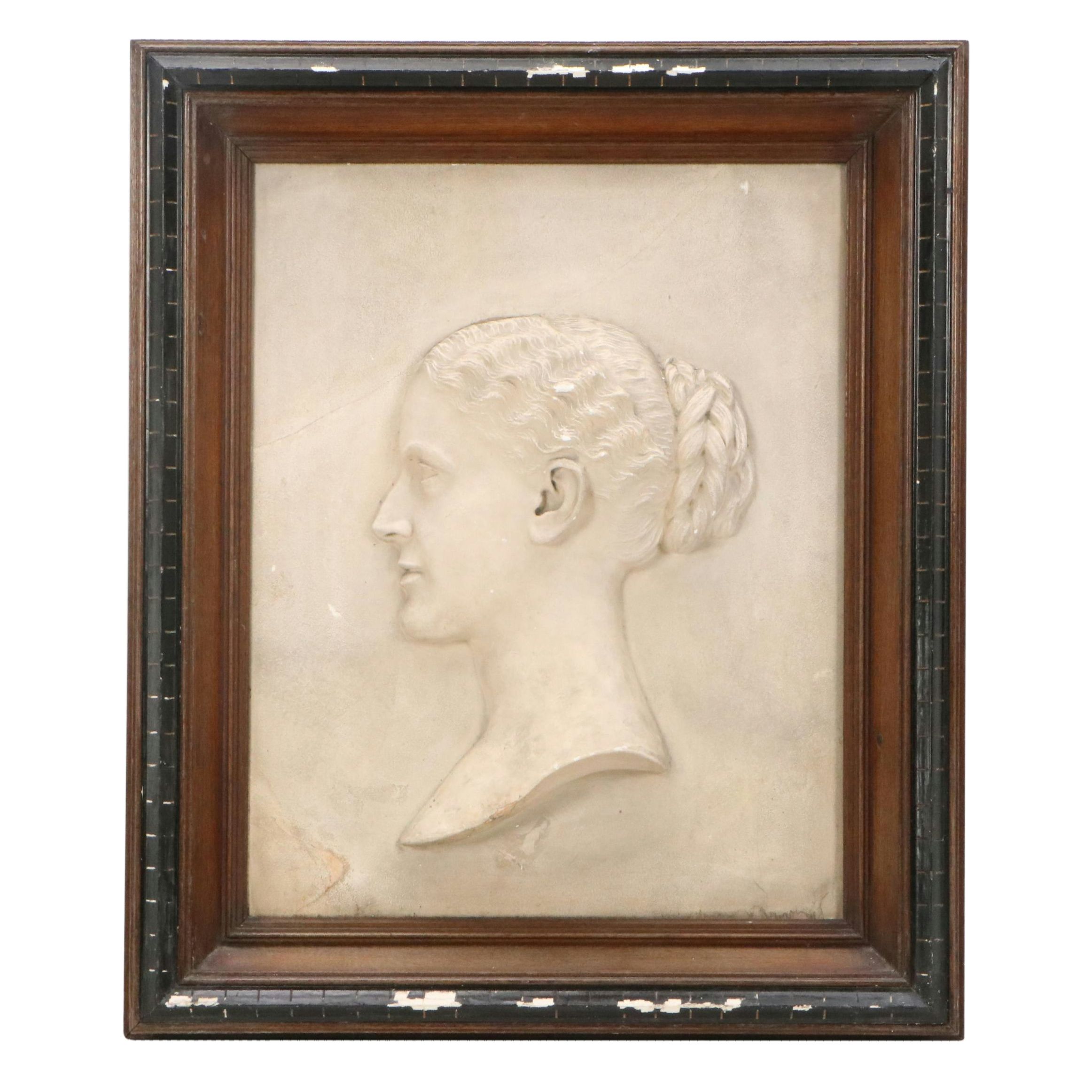 Attributed to Edward Augustus Brackett Plaster Bas-Relief Portrait, Late 19th C.