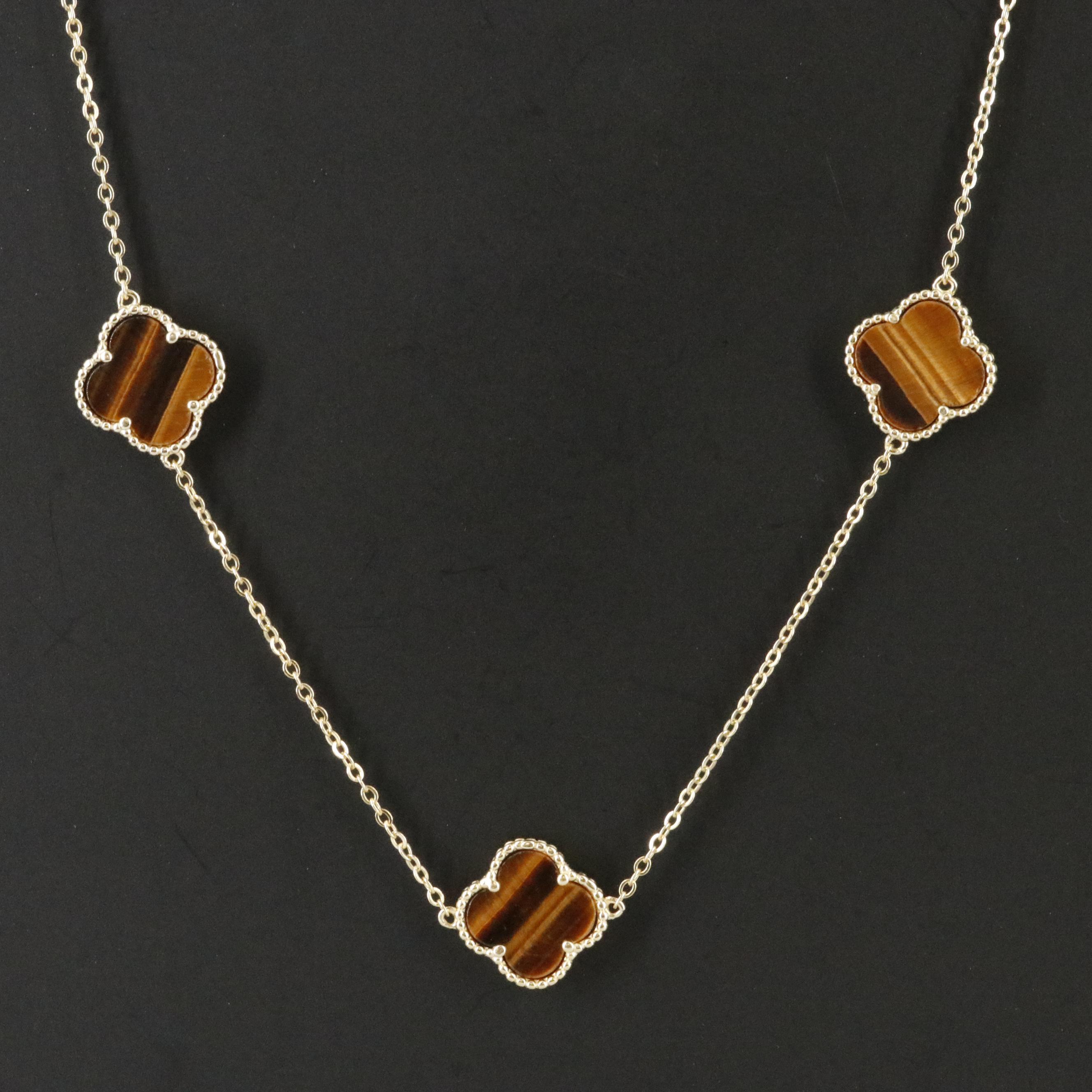 Sterling Tiger's Eye Quatrefoil Necklace