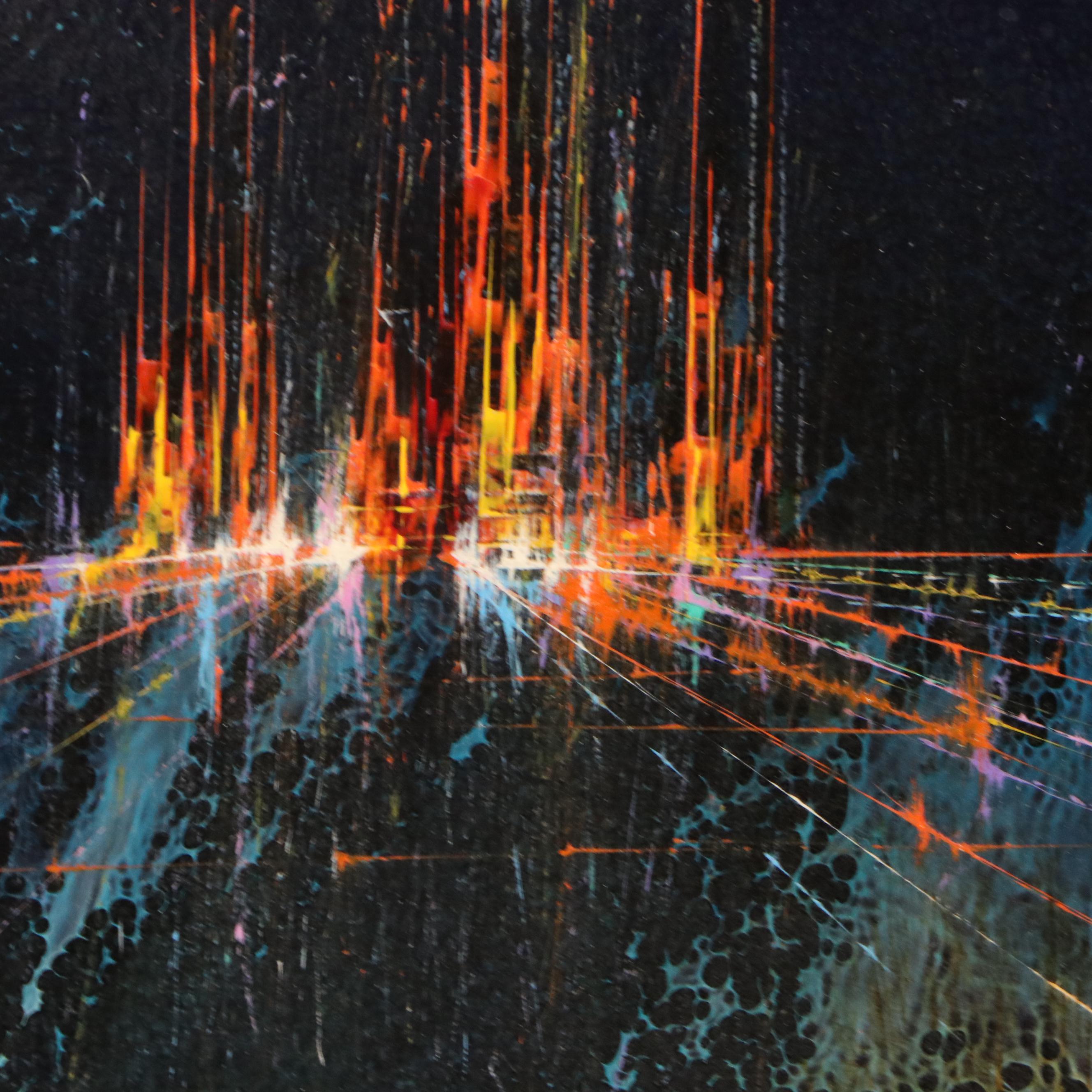 Leonardo Nierman Abstract Oil Painting of Nebulous Landscape, 1963