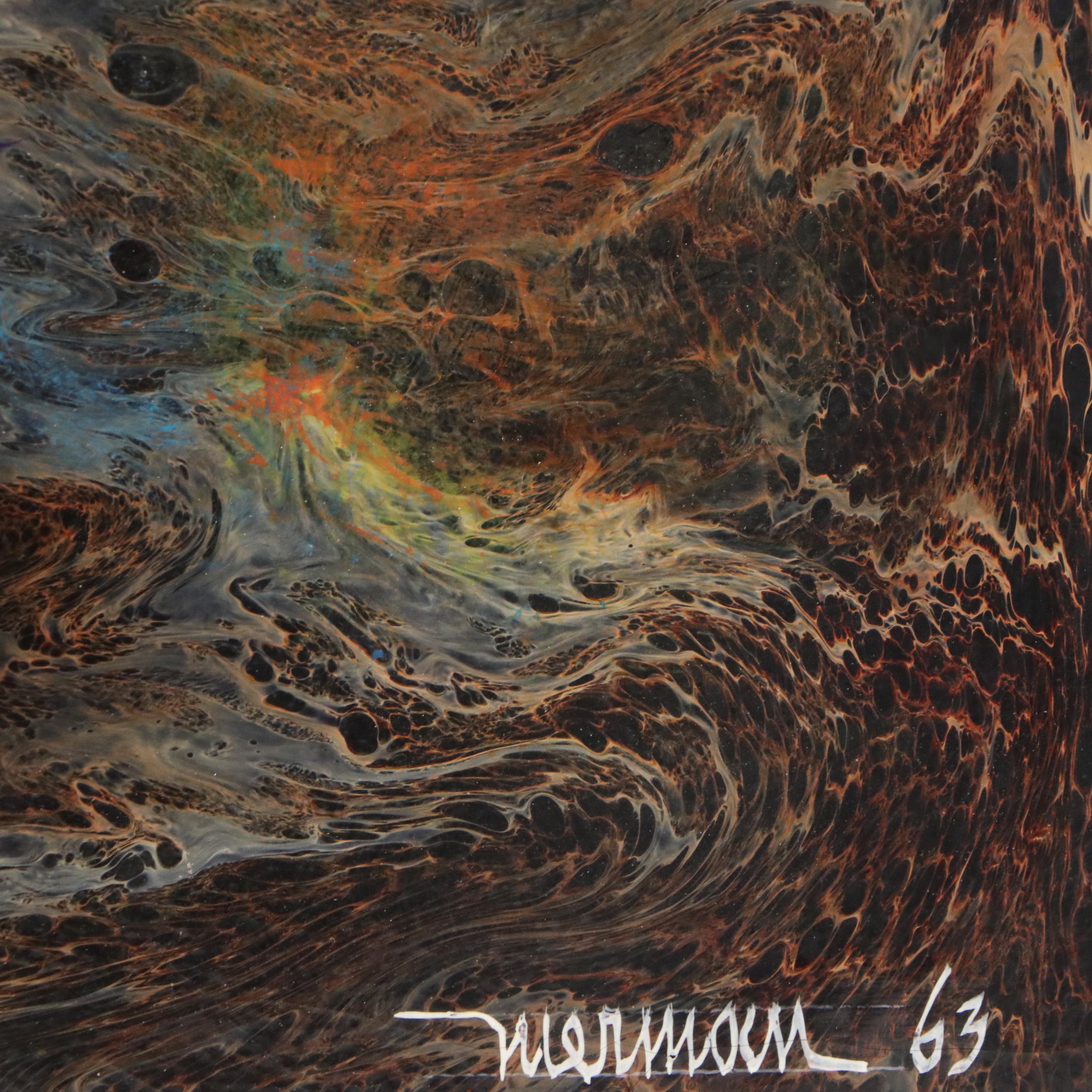 Leonardo Nierman Abstract Oil Painting of Nebulous Landscape, 1963