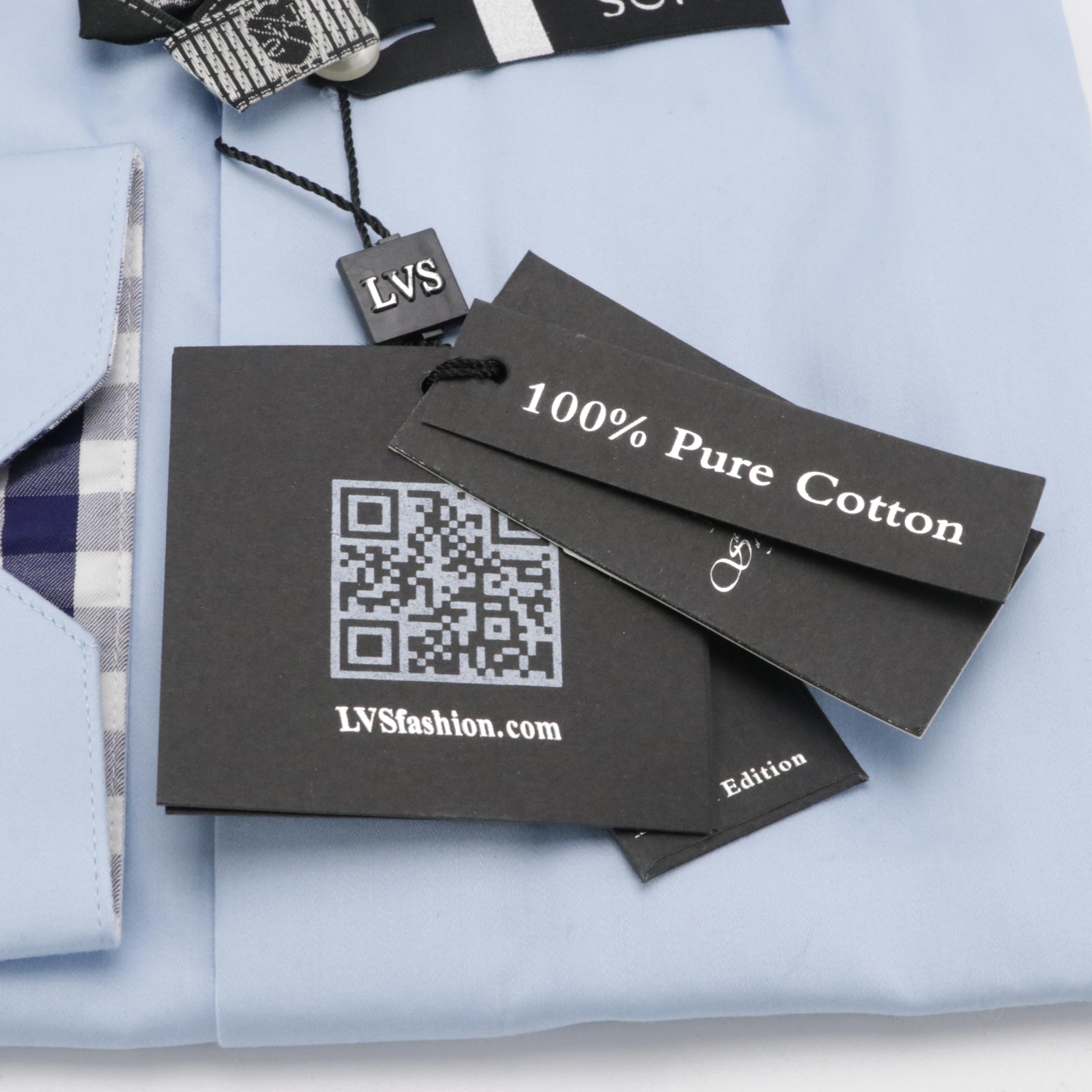 LVs Signature Light Blue Stretch Cotton Dress Shirt, With Tags