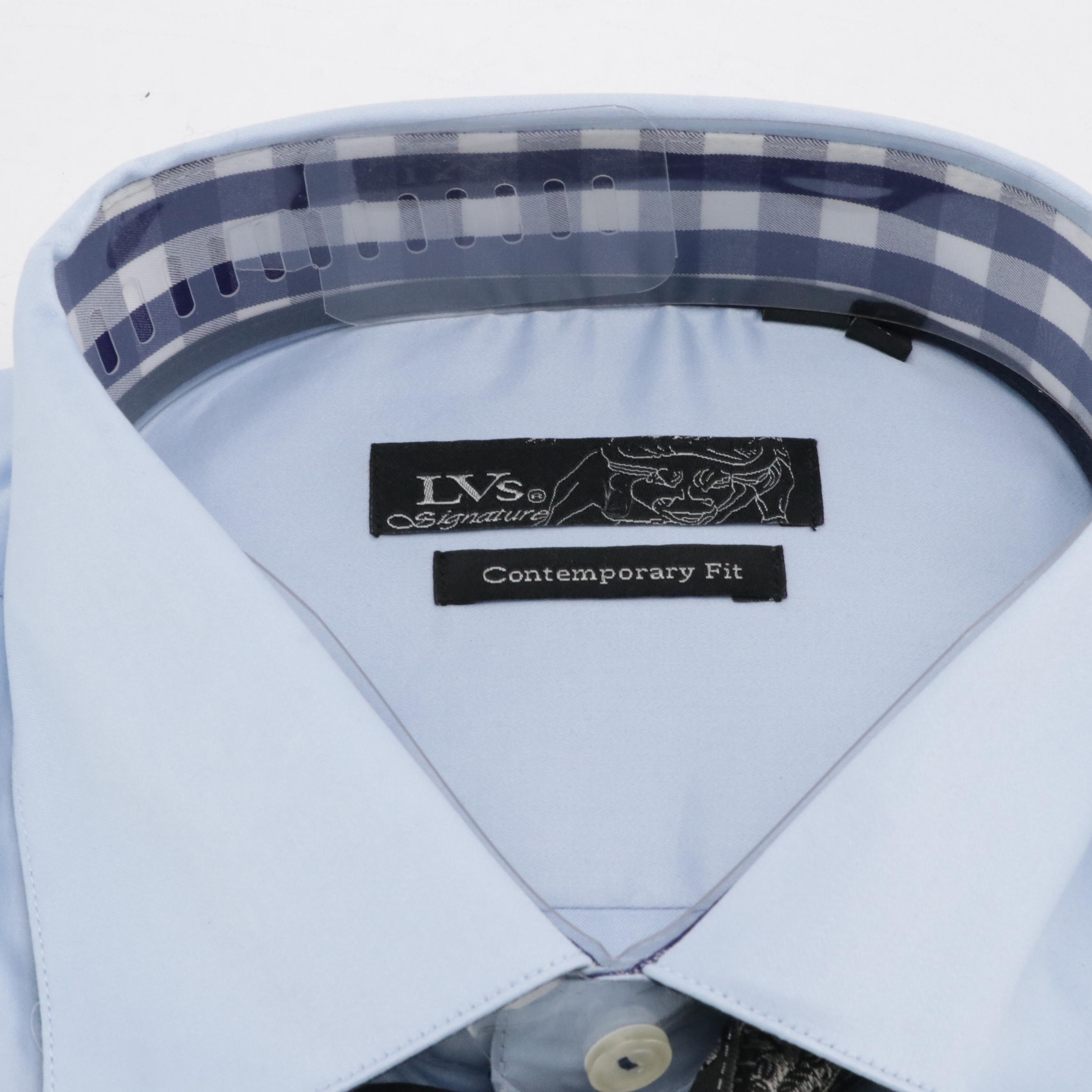 LVs Signature Light Blue Stretch Cotton Dress Shirt, With Tags