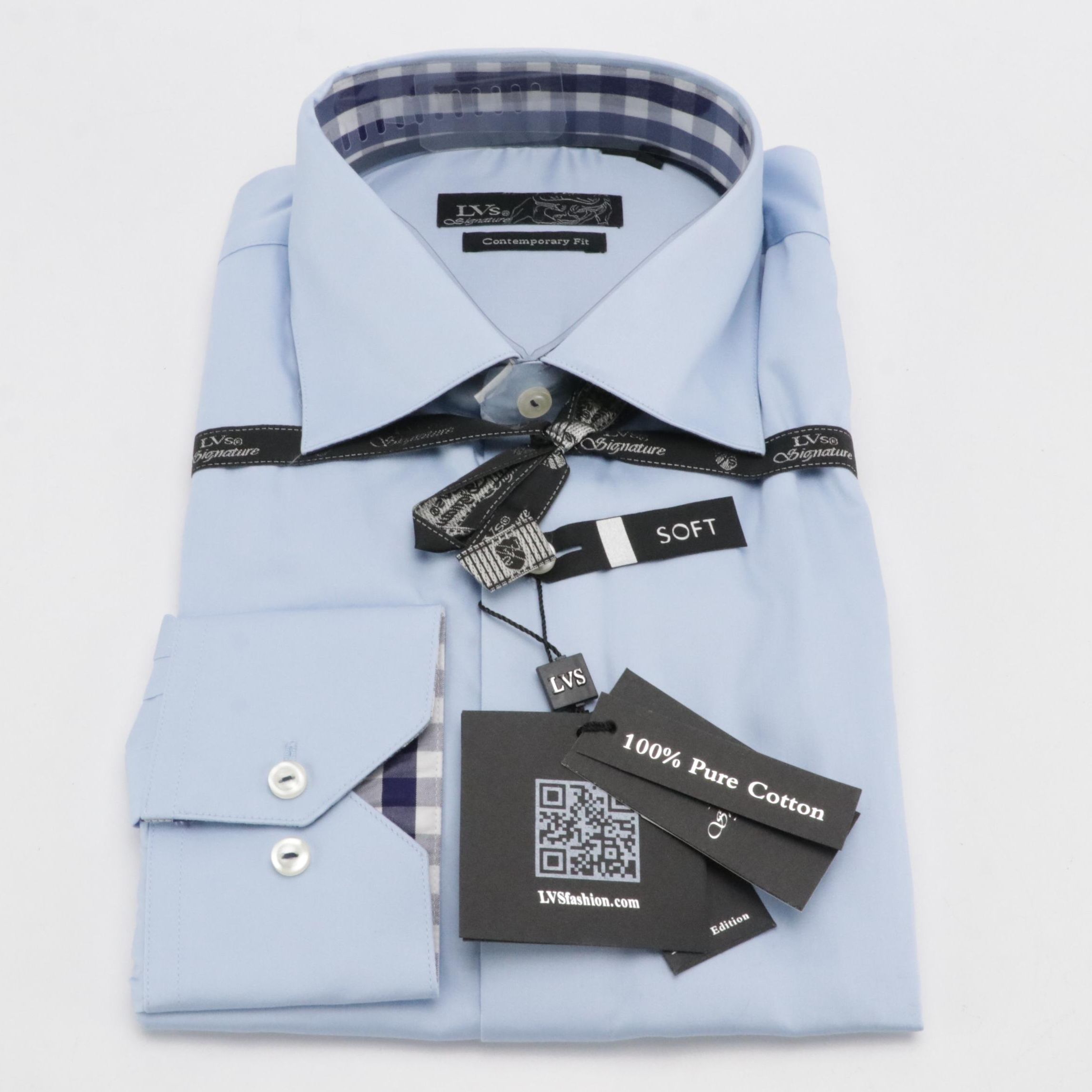 LVs Signature Light Blue Stretch Cotton Dress Shirt, With Tags