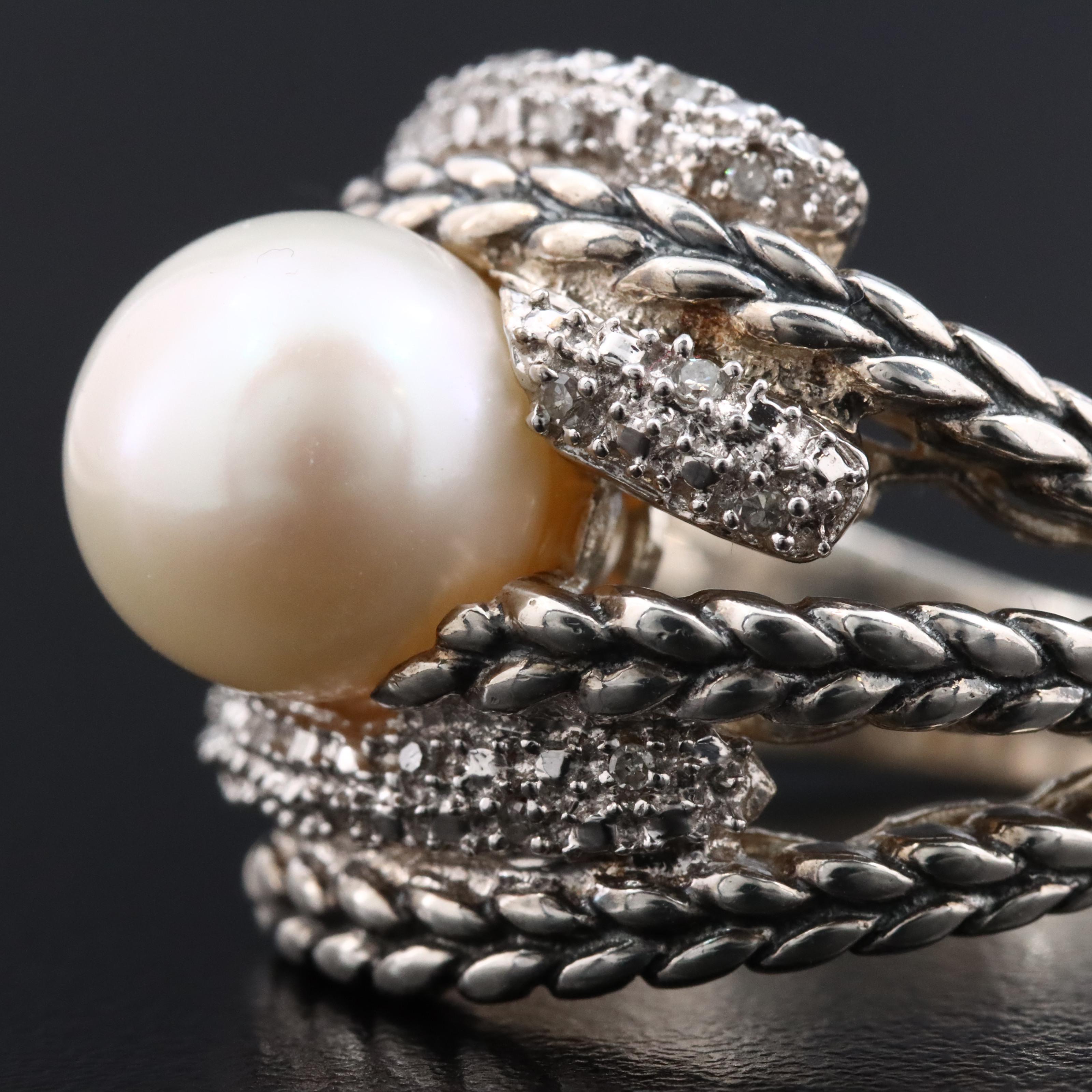 Sterling Pearl and Diamond Ring