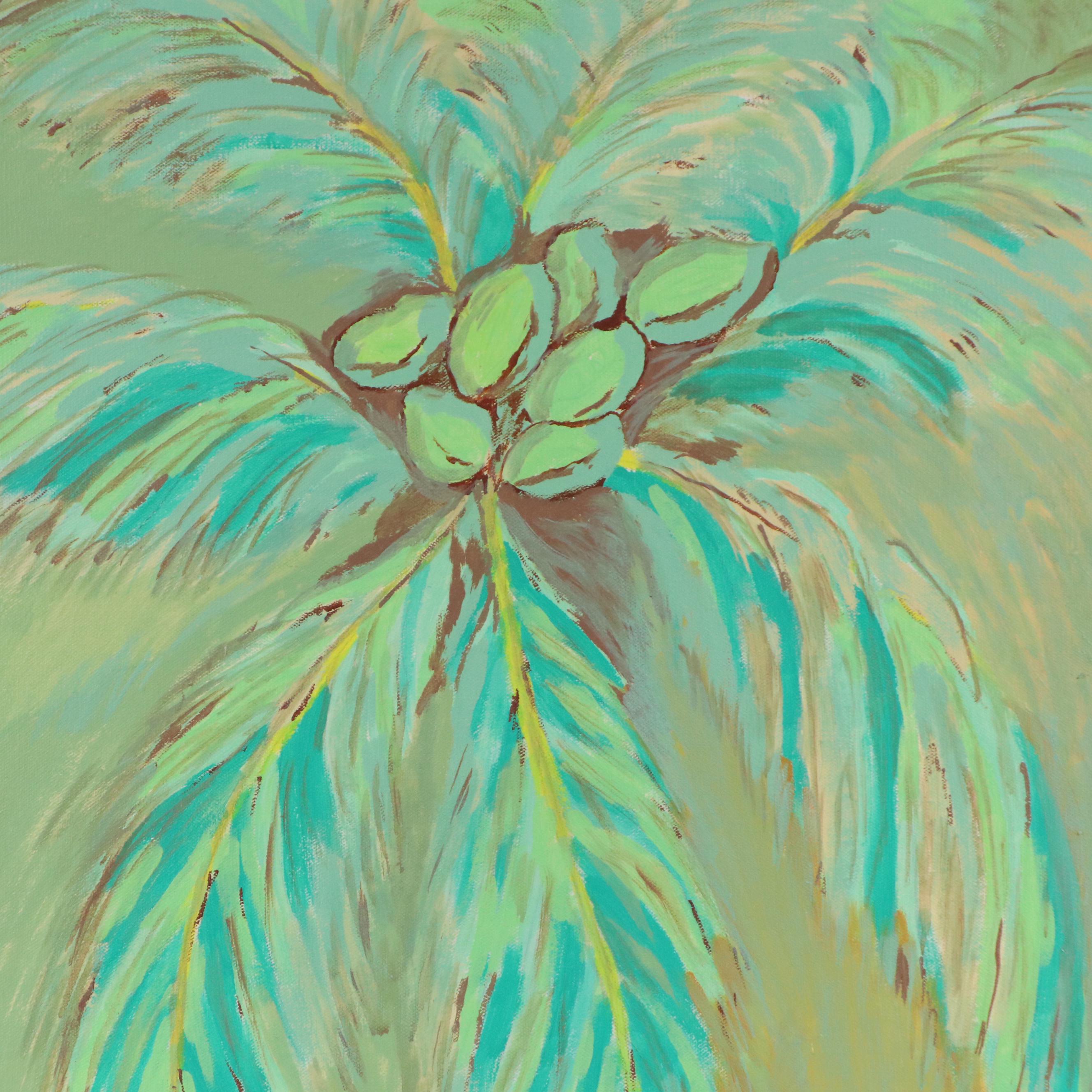 Acrylic Painting of Impressionistic Green Palm Tree, Early 21st Century