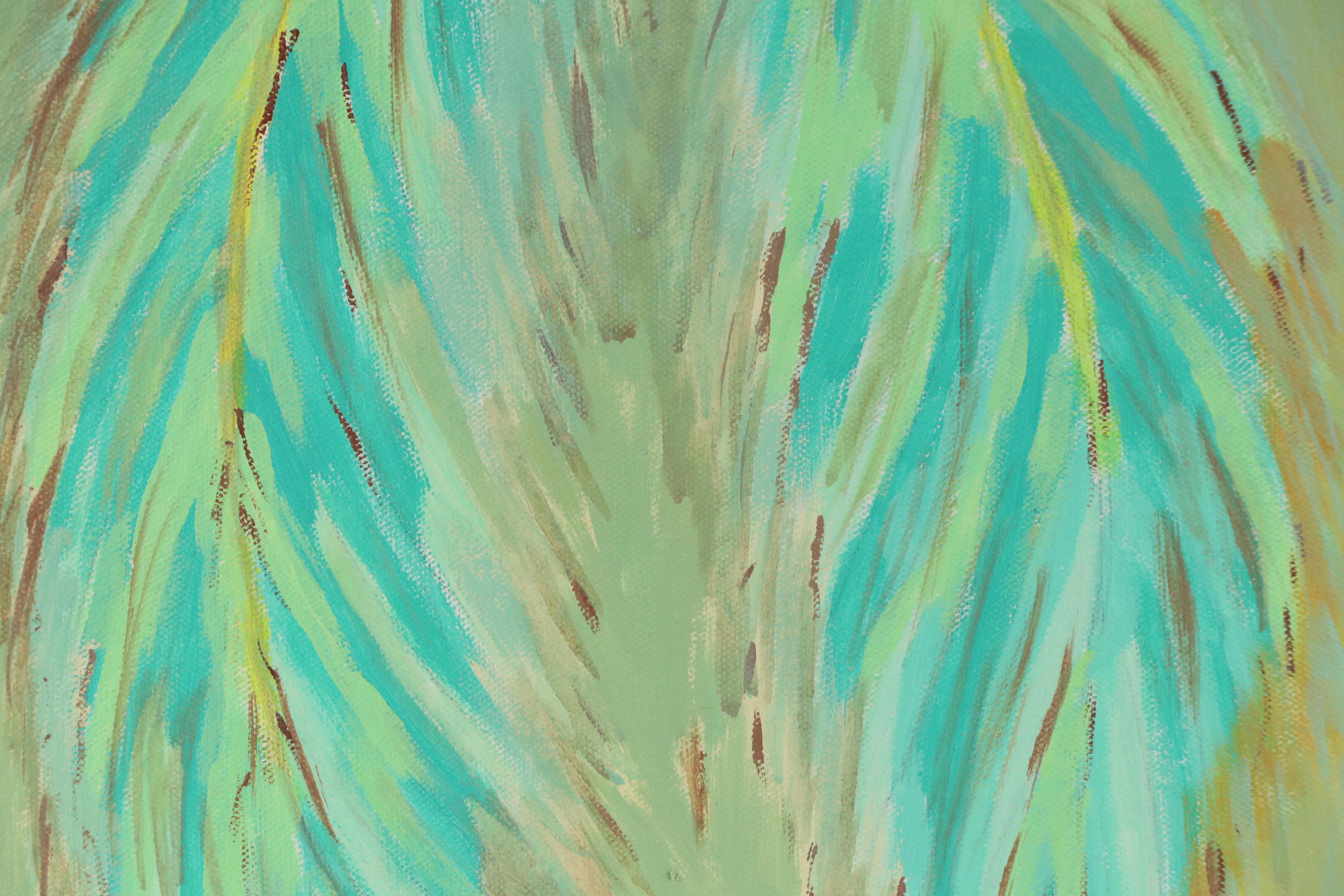 Acrylic Painting of Impressionistic Green Palm Tree, Early 21st Century