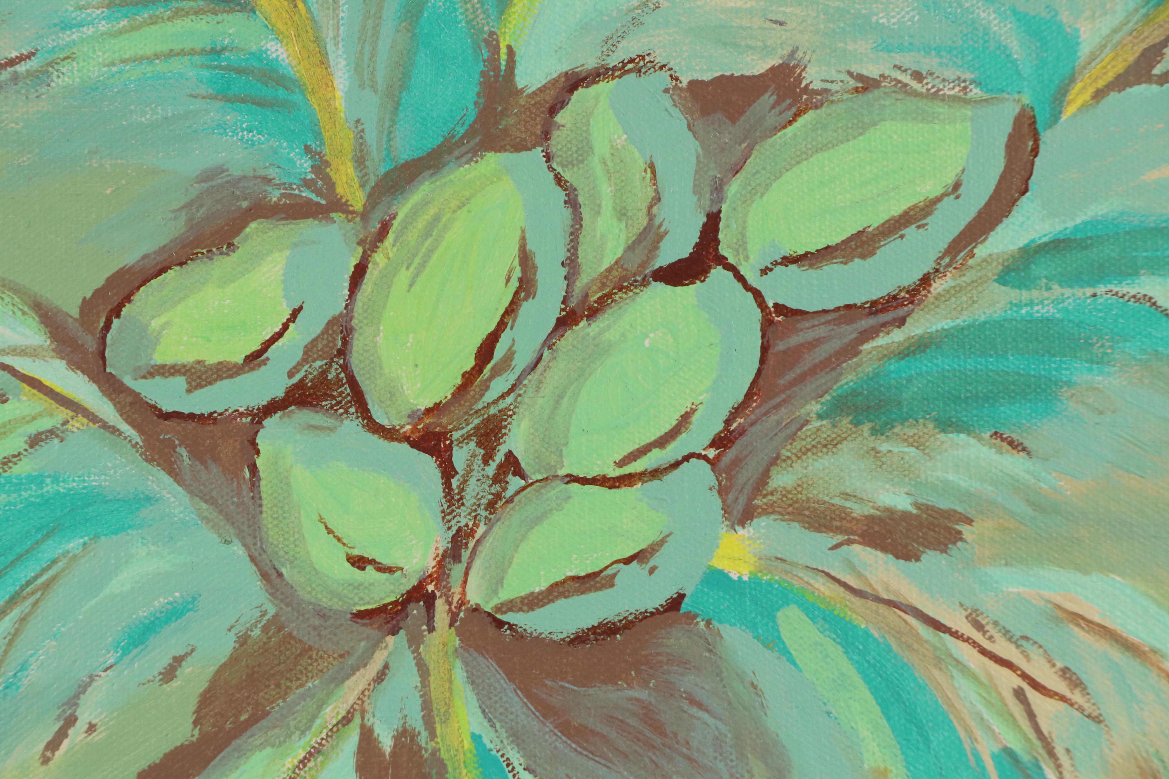 Acrylic Painting of Impressionistic Green Palm Tree, Early 21st Century