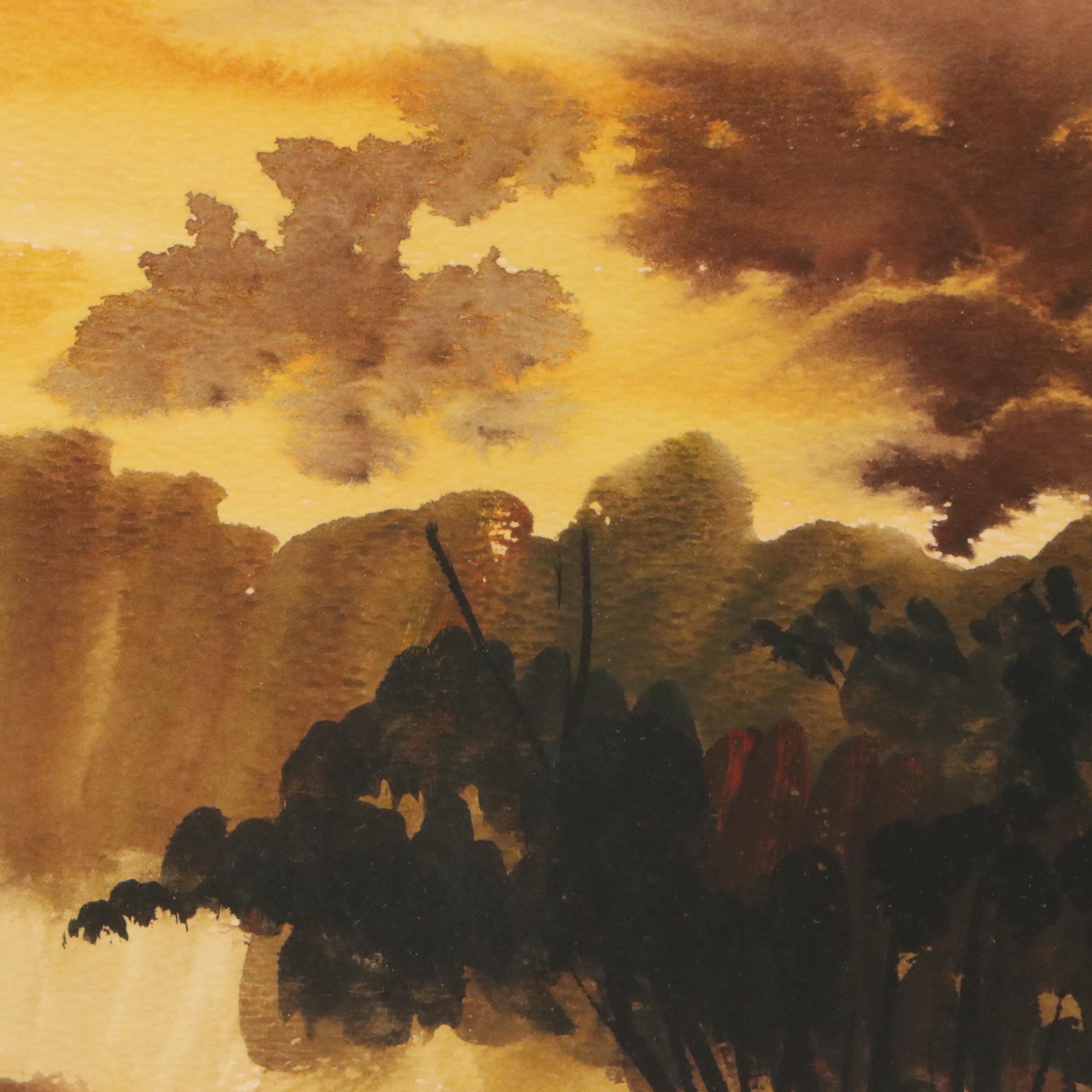 Claude Carette Watercolor Painting of Landscape, Circa 1960