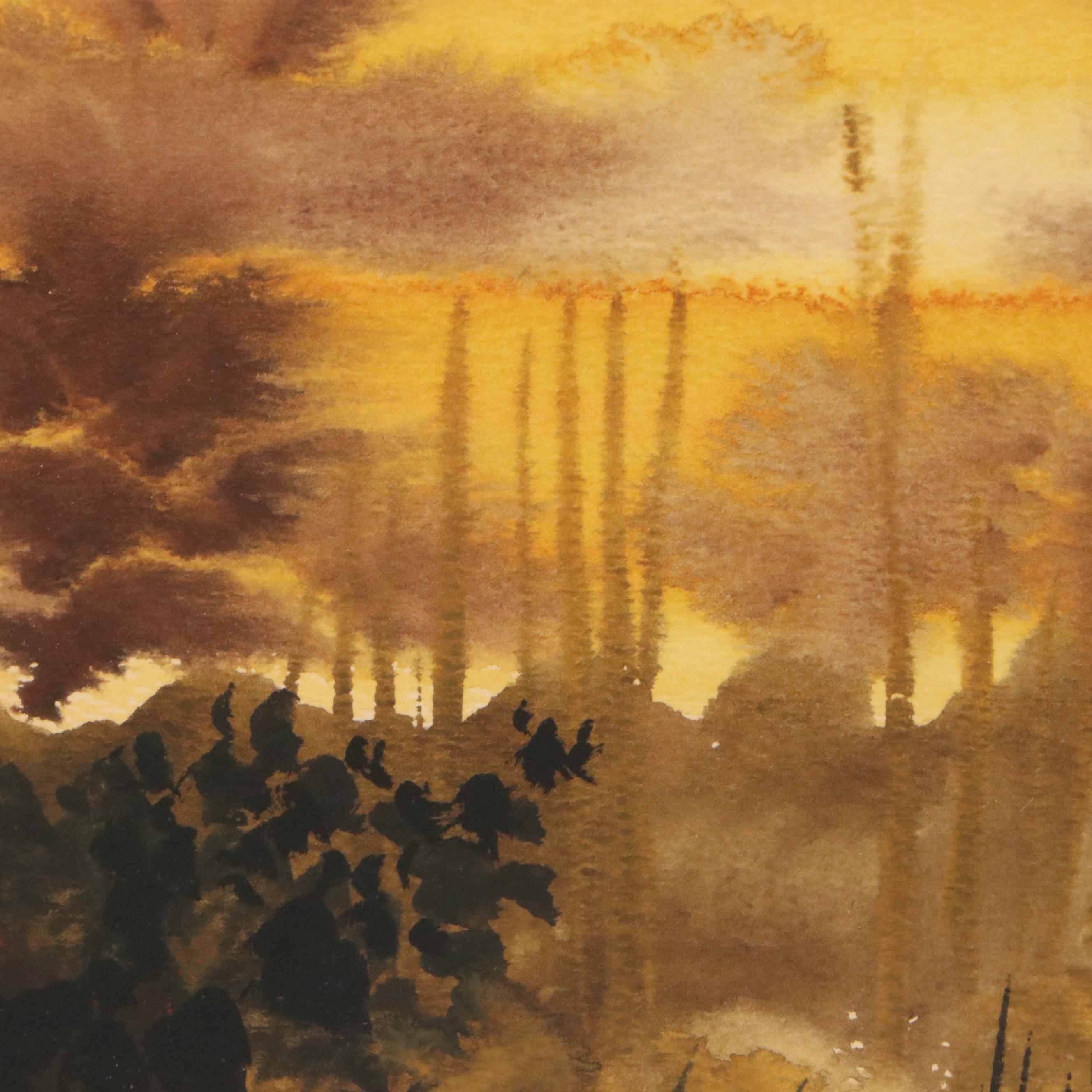 Claude Carette Watercolor Painting of Landscape, Circa 1960