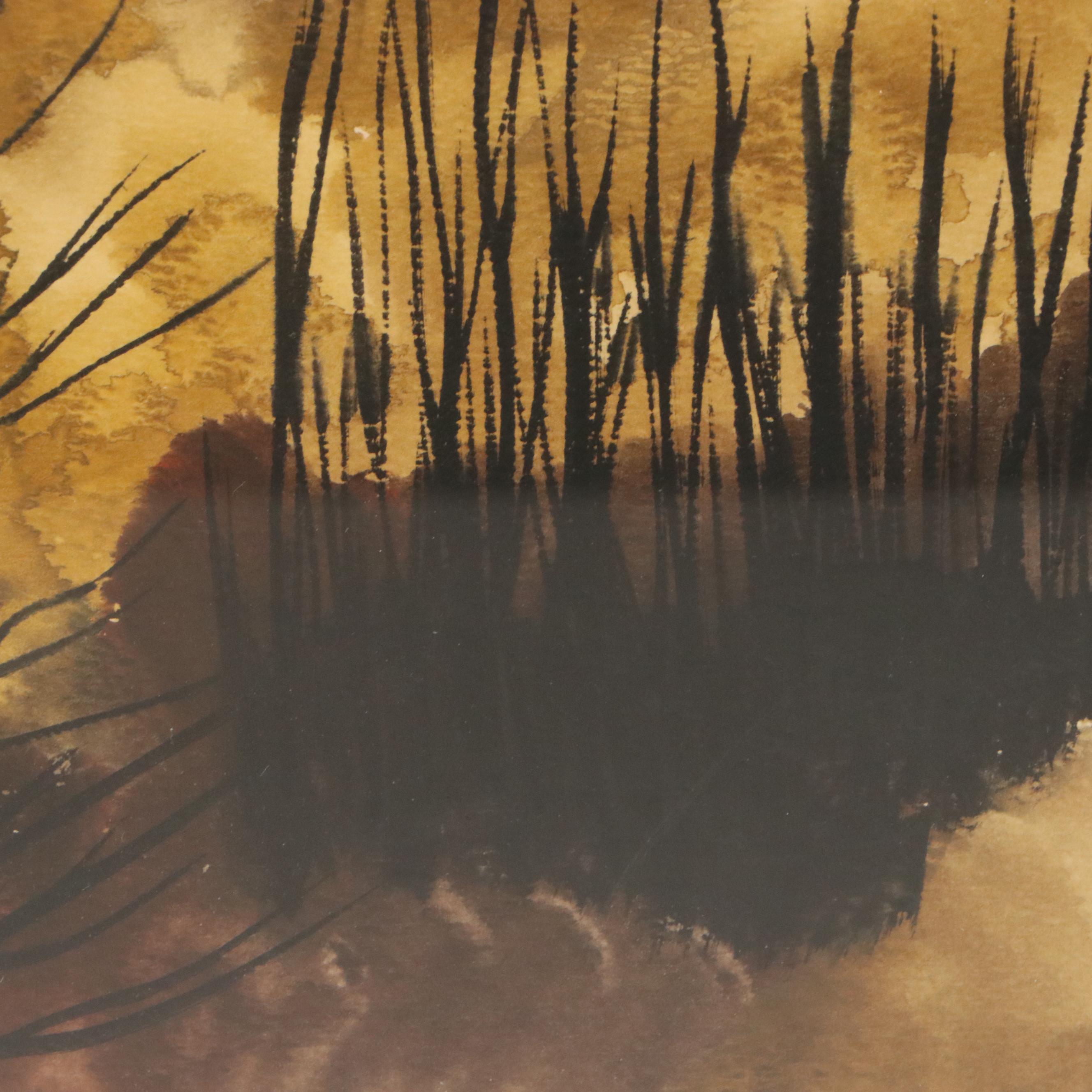 Claude Carette Watercolor Painting of Landscape, Circa 1960