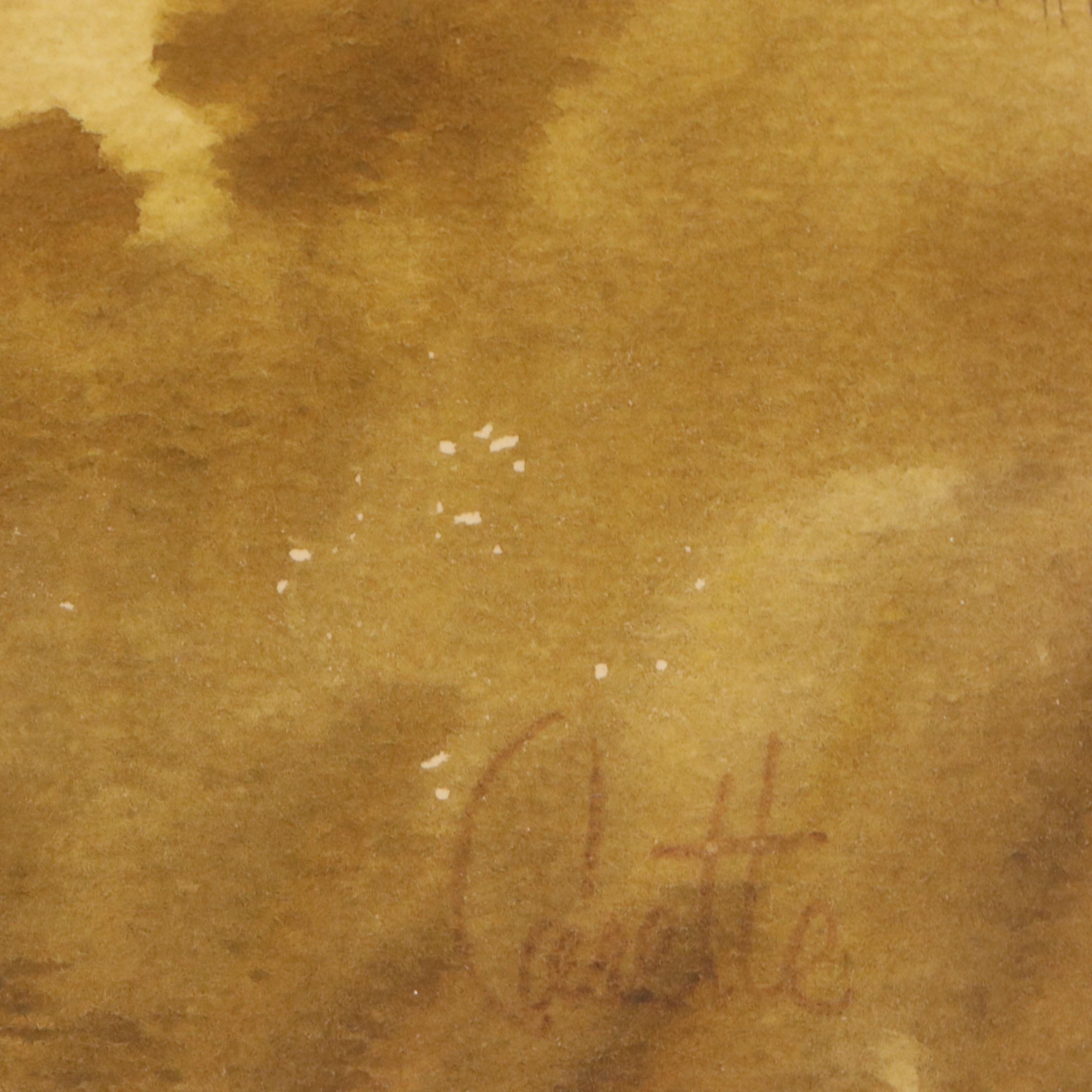 Claude Carette Watercolor Painting of Landscape, Circa 1960