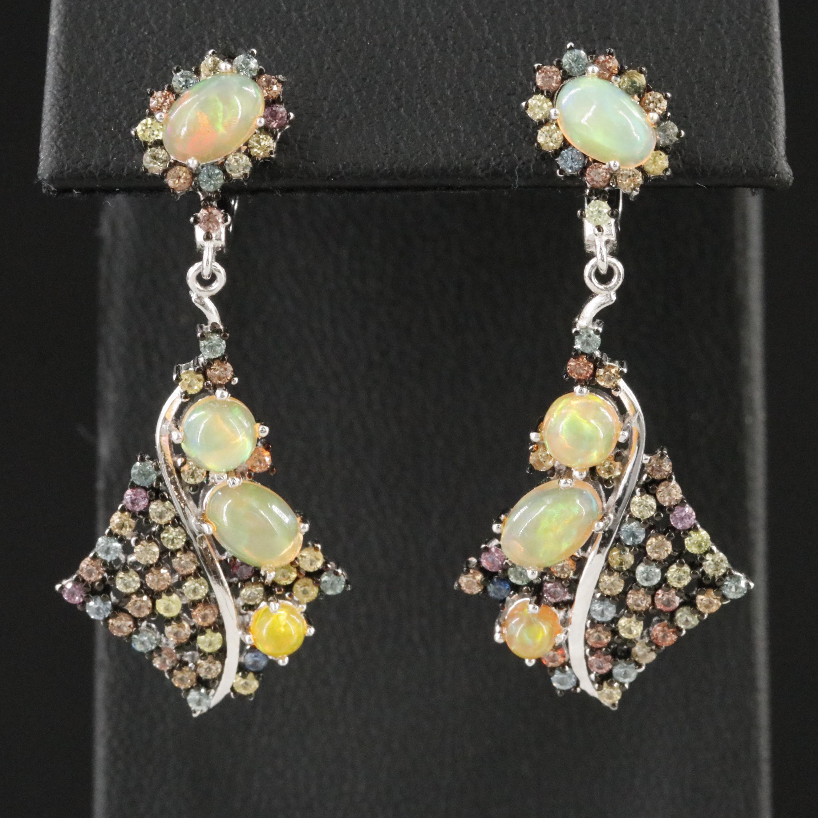 Sterling Opal and Sapphire Earrings