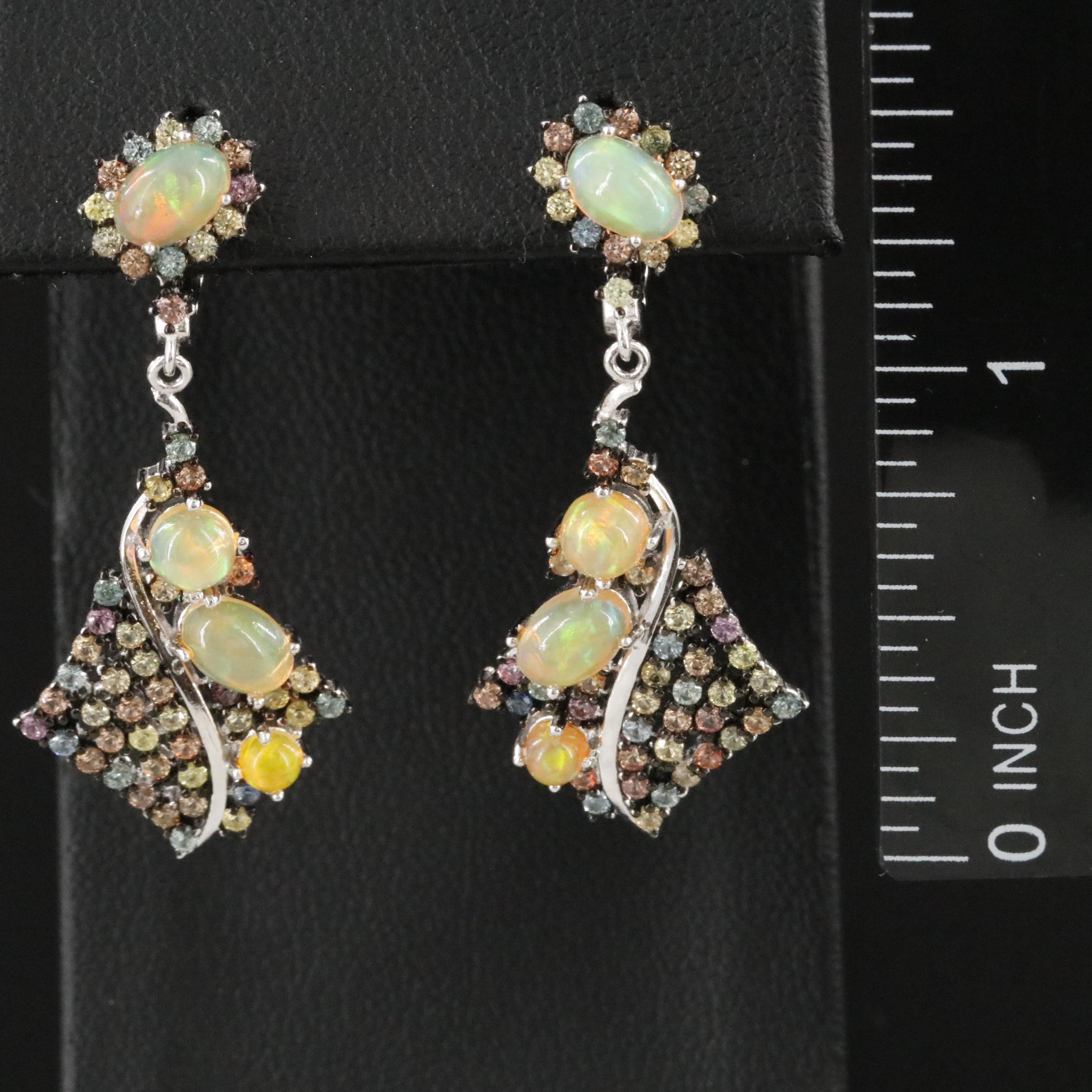 Sterling Opal and Sapphire Earrings
