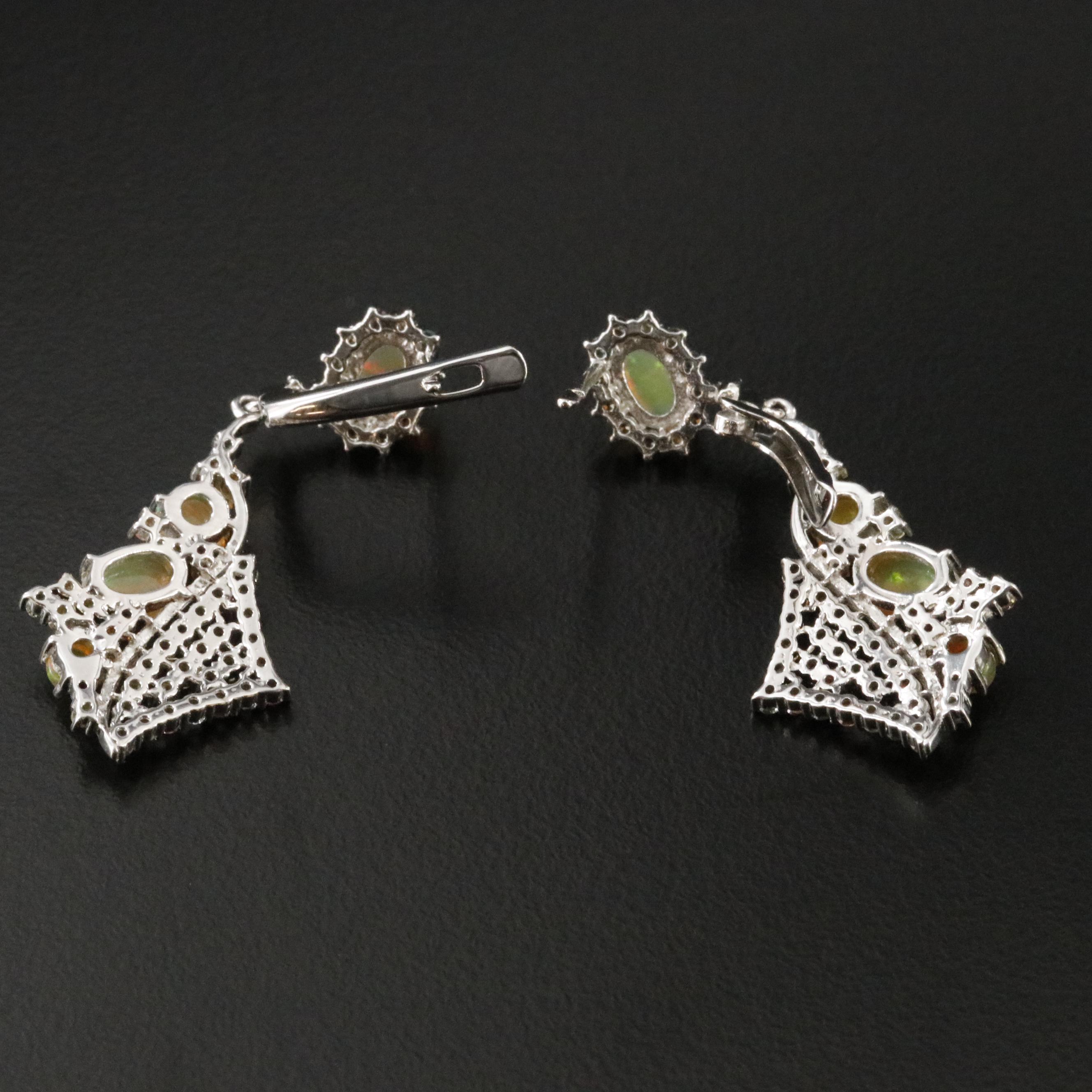 Sterling Opal and Sapphire Earrings