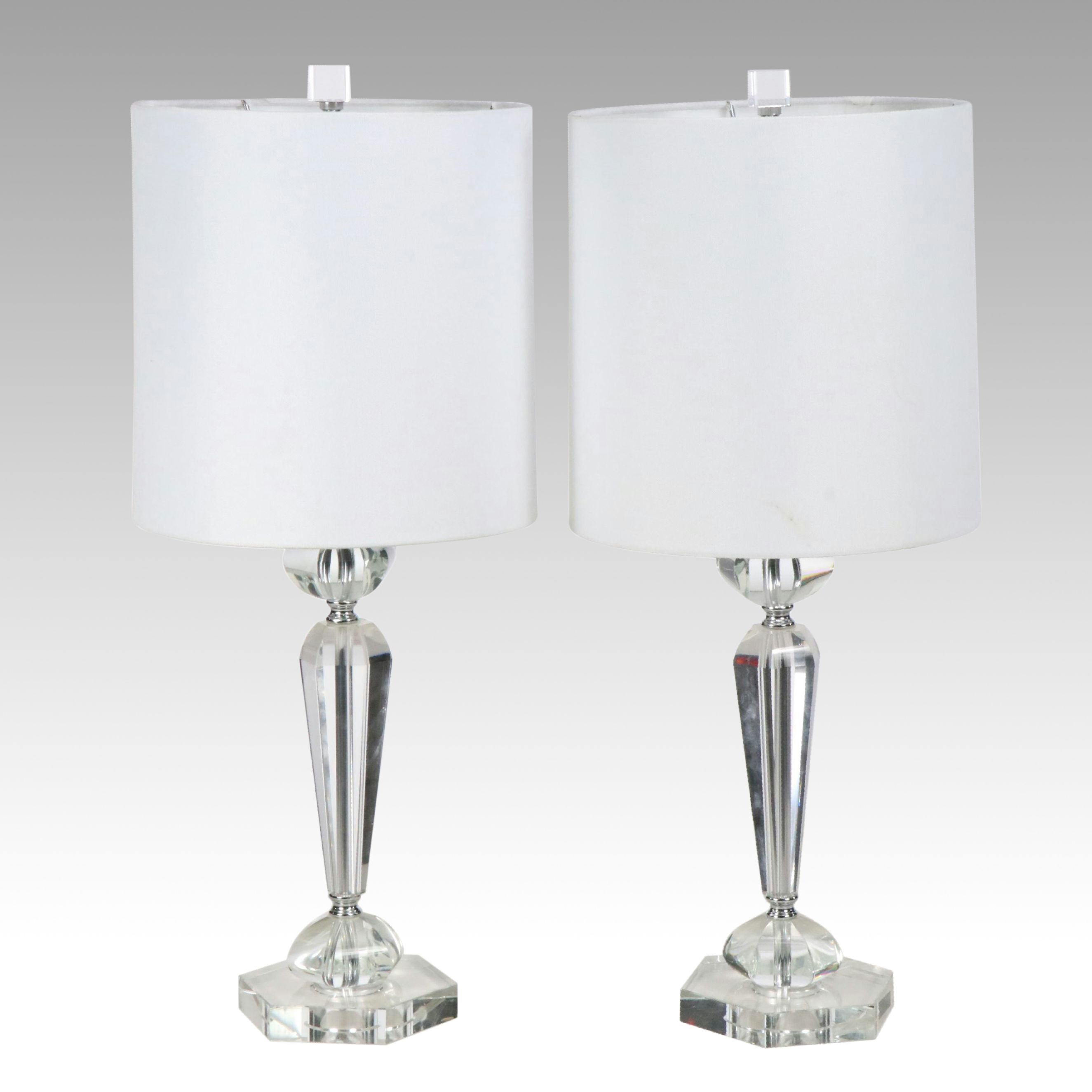 Contemporary Crystal Table Lamps with Cylindrical Shades