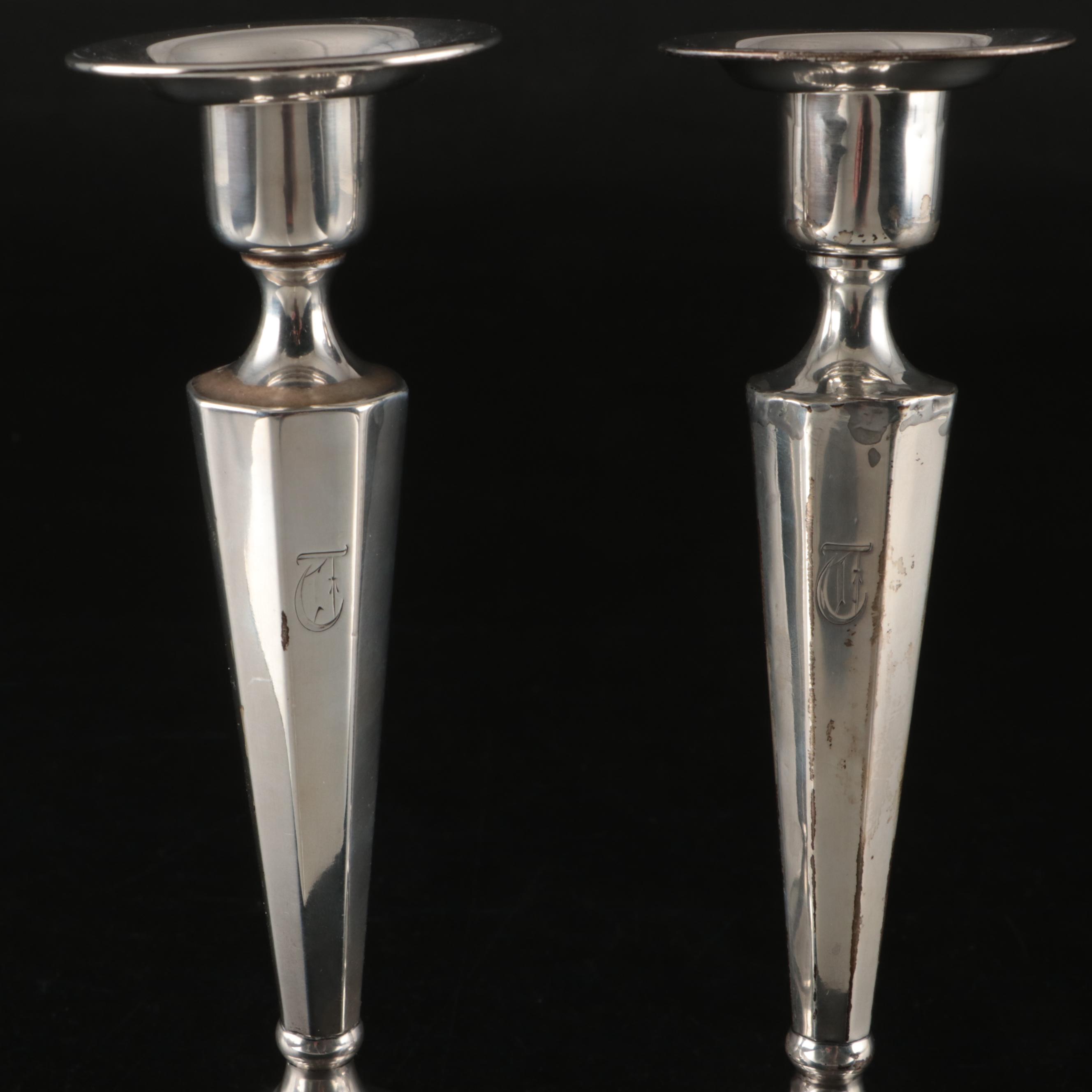 J. Wagner & Son Sterling Silver Candlesticks, Early to Mid-20th Century