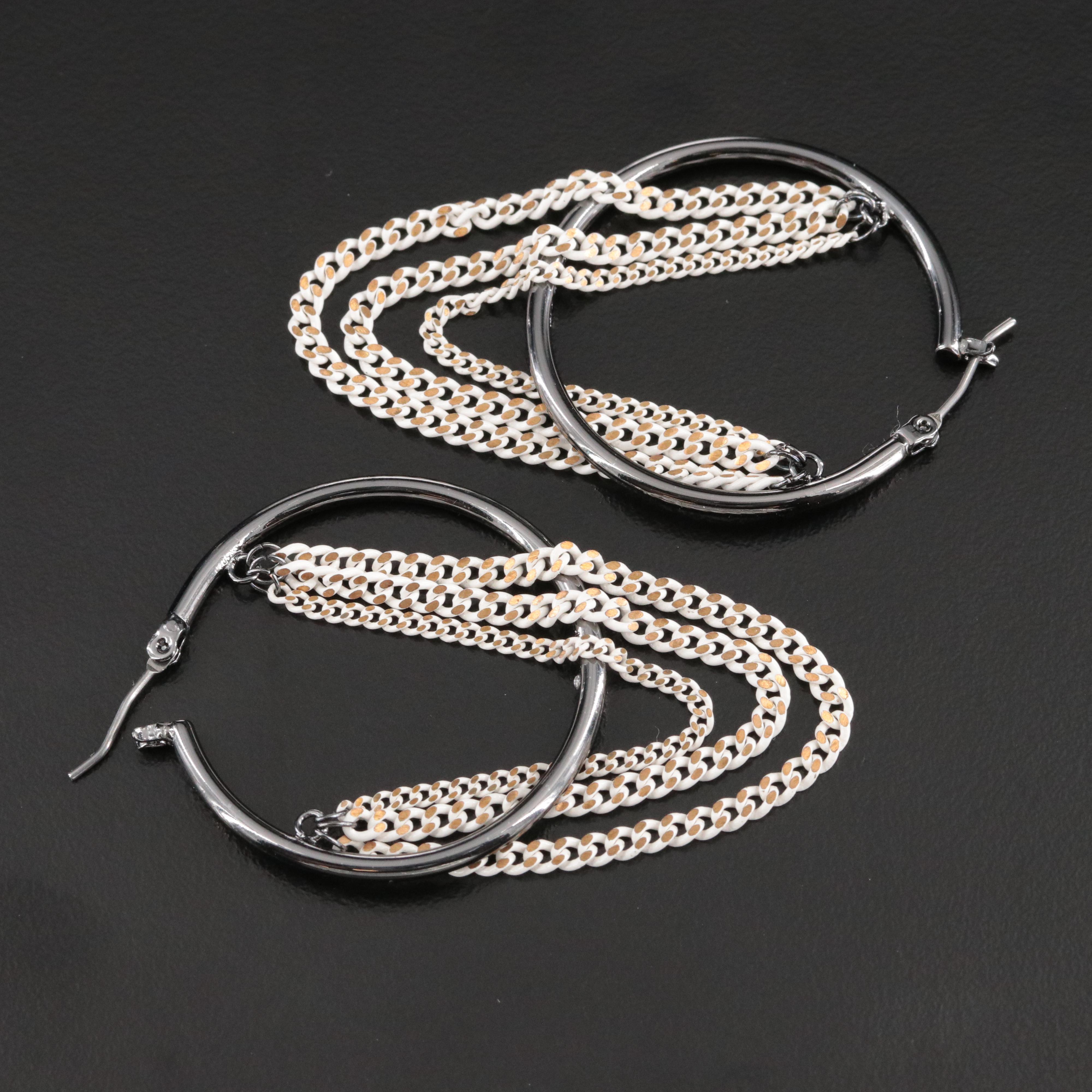 Karl Lagerfeld Hoop and Resin Chain Earrings