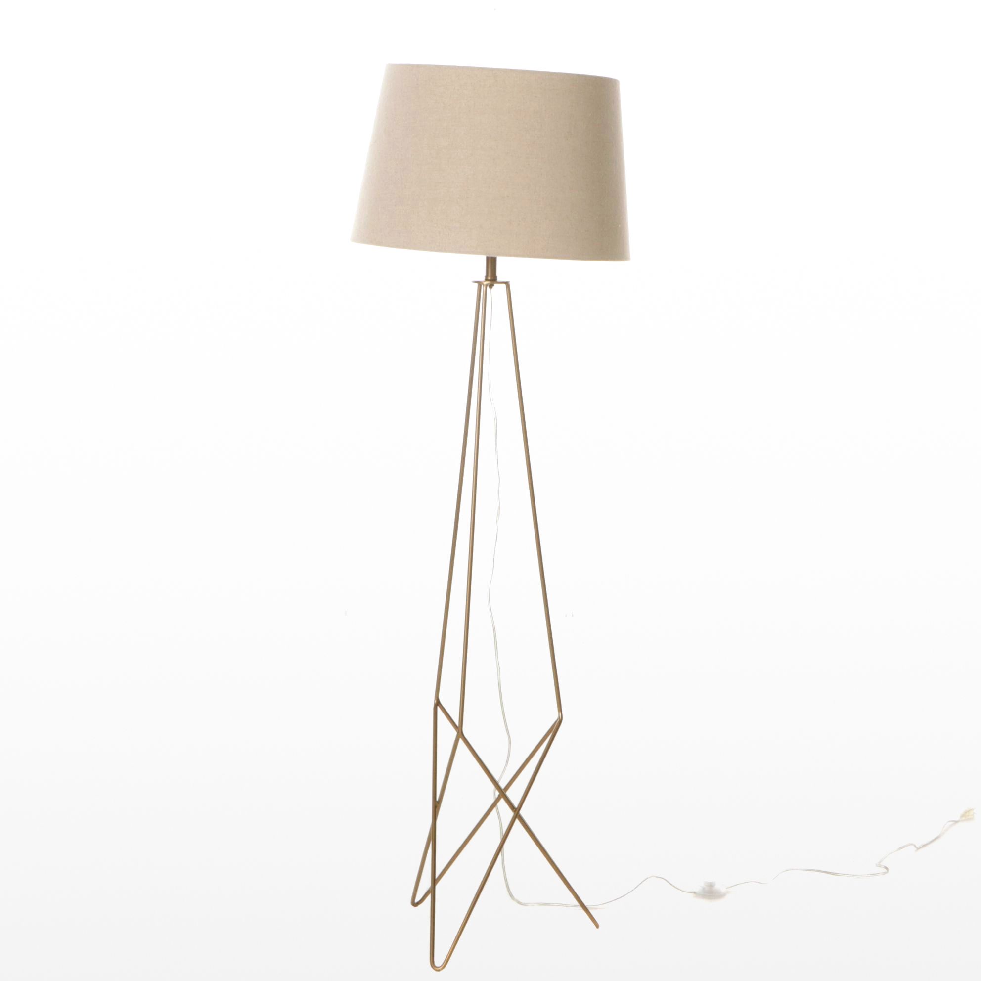 World Market Hair Pin Floor Lamp with Burlap Drum Shade