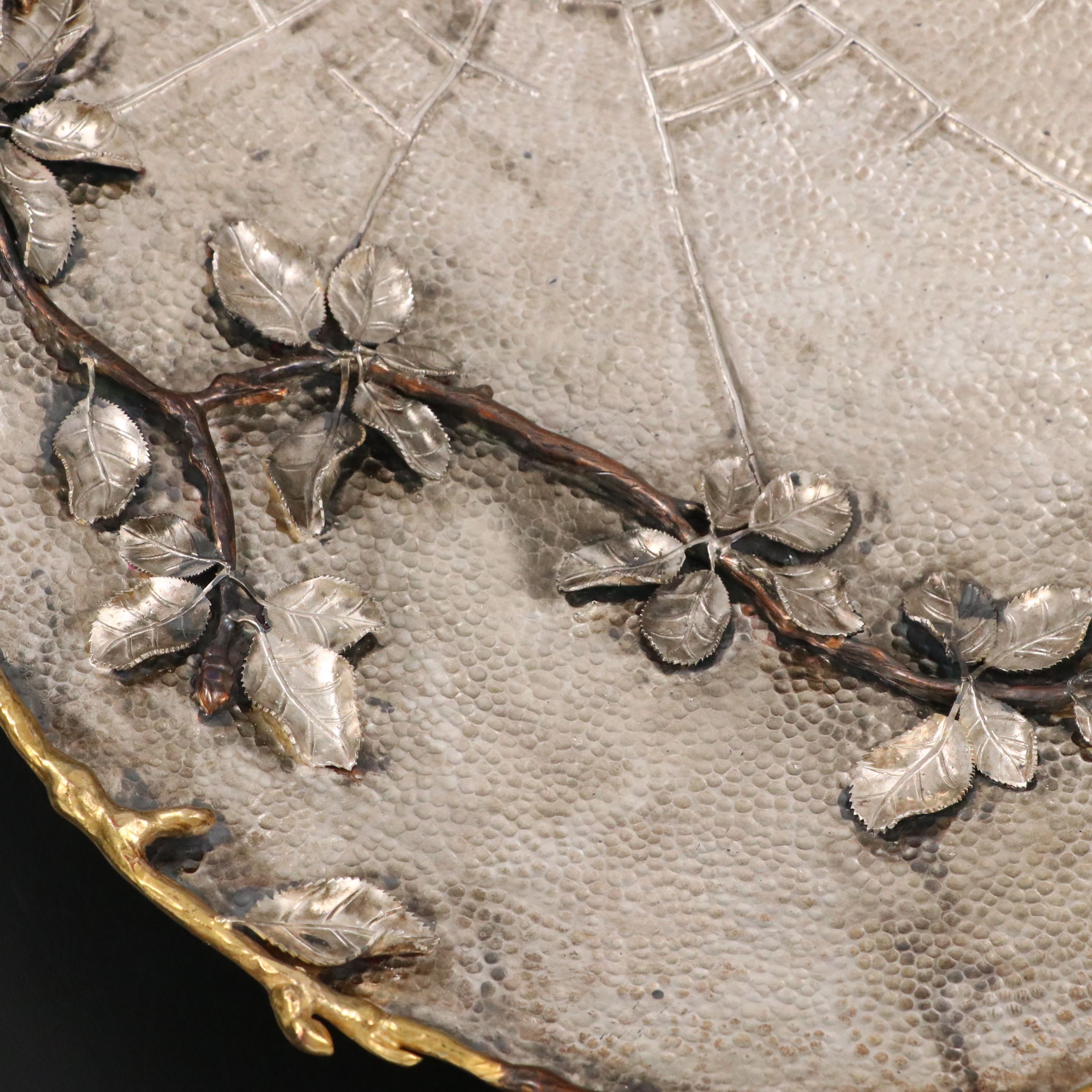 Gorham Aesthetic Movement Sterling Silver and Mixed Metal Spider Web Tray