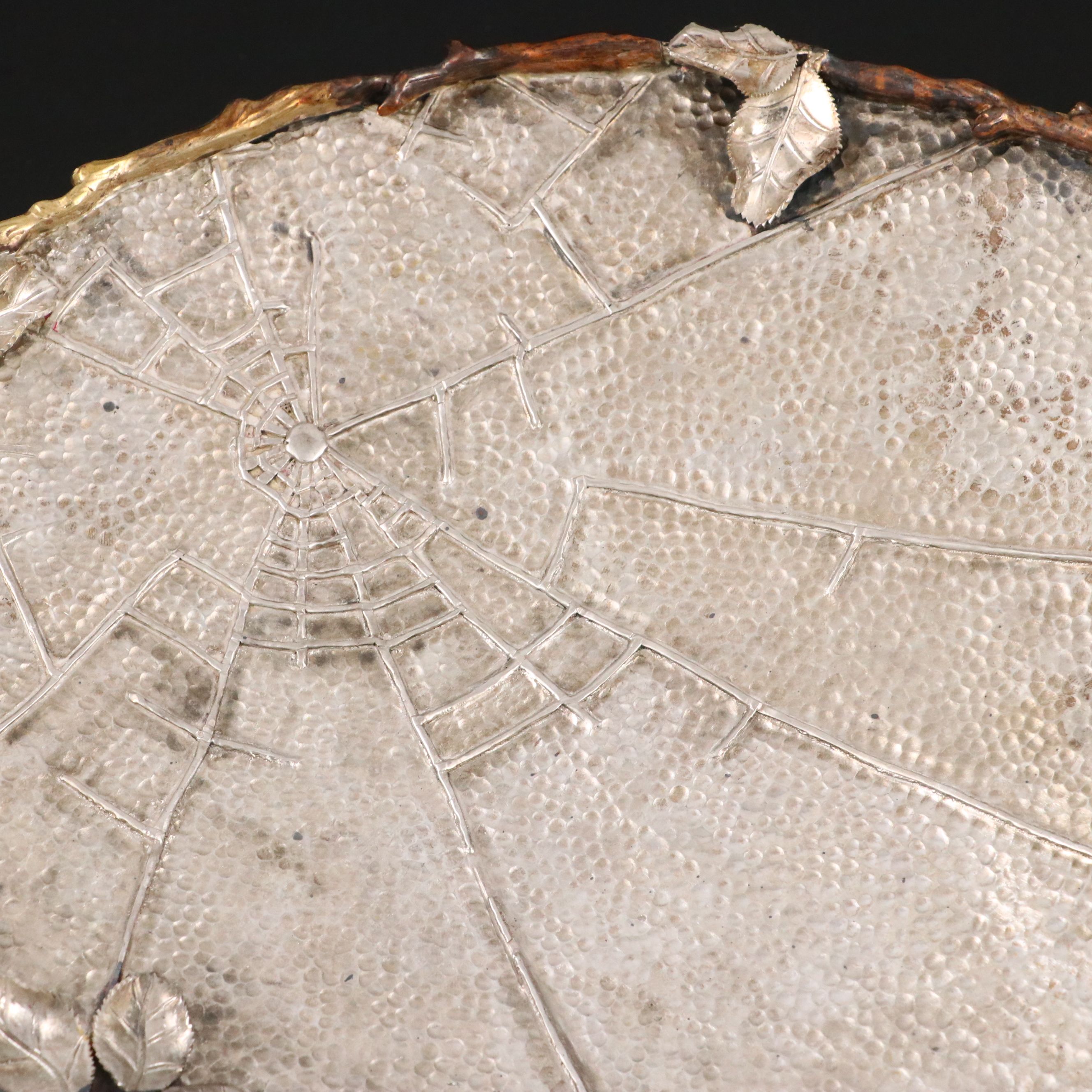 Gorham Aesthetic Movement Sterling Silver and Mixed Metal Spider Web Tray