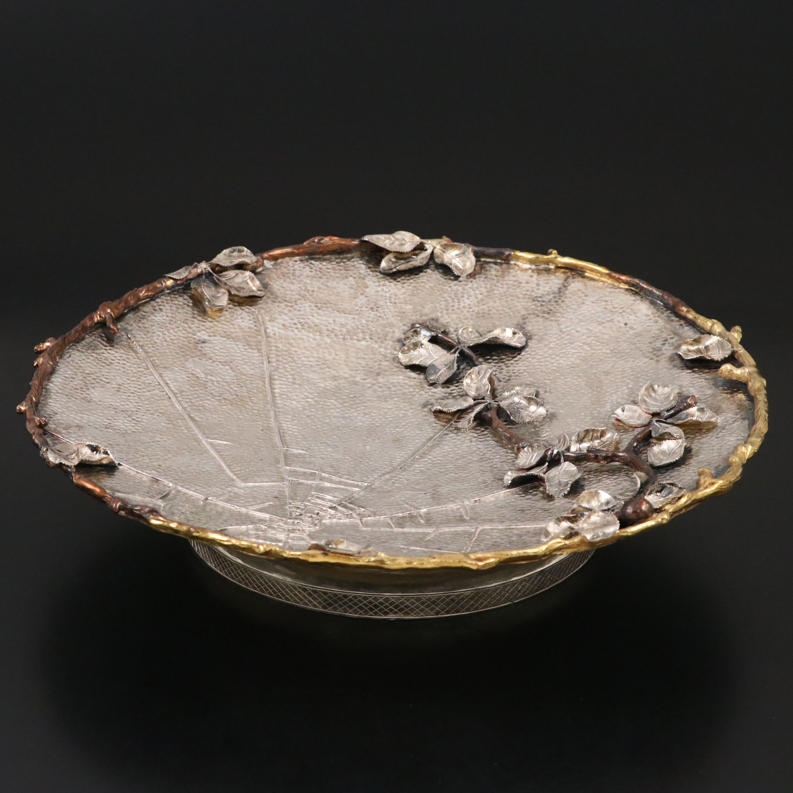 Gorham Aesthetic Movement Sterling Silver and Mixed Metal Spider Web Tray