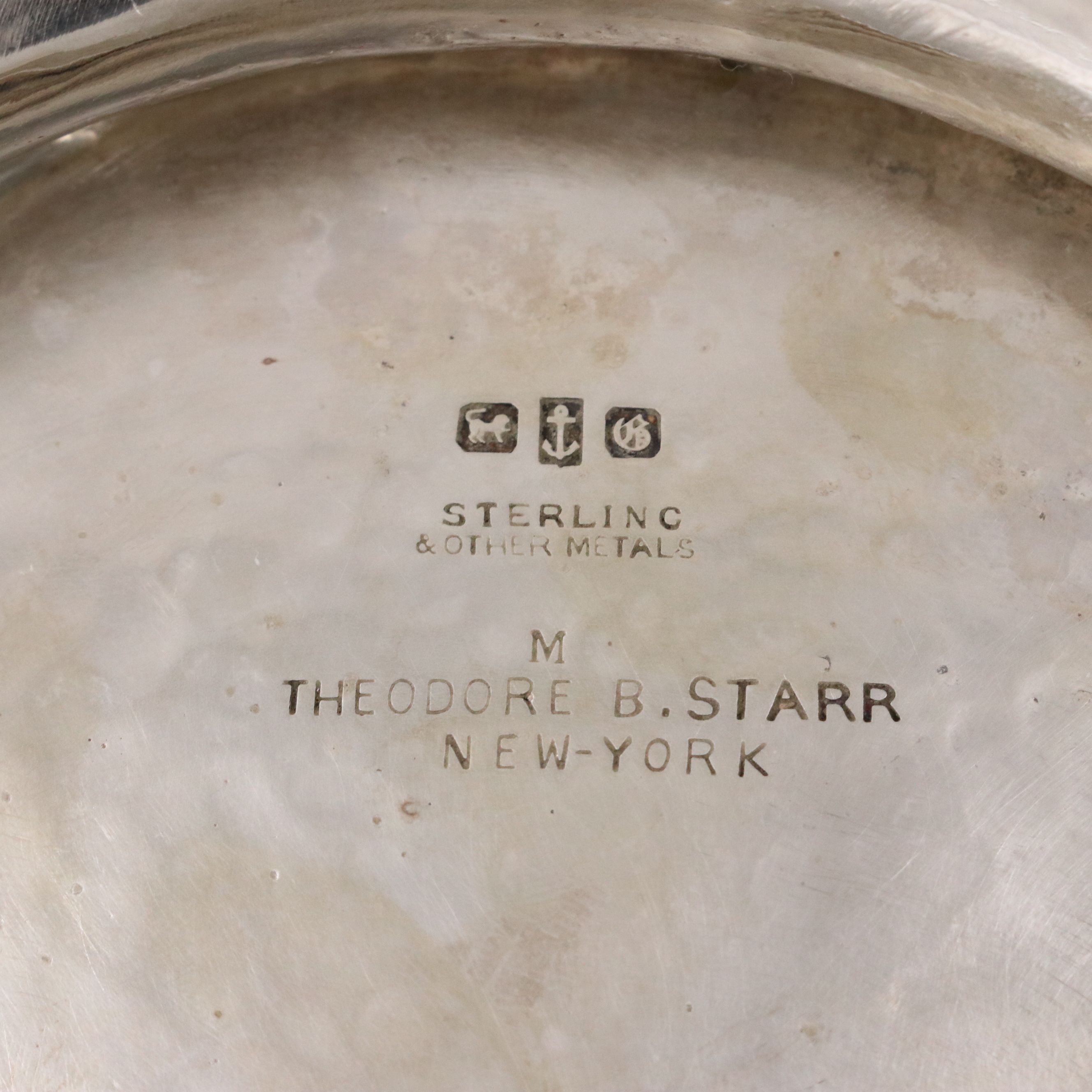 Gorham Aesthetic Movement Sterling Silver and Mixed Metal Spider Web Tray