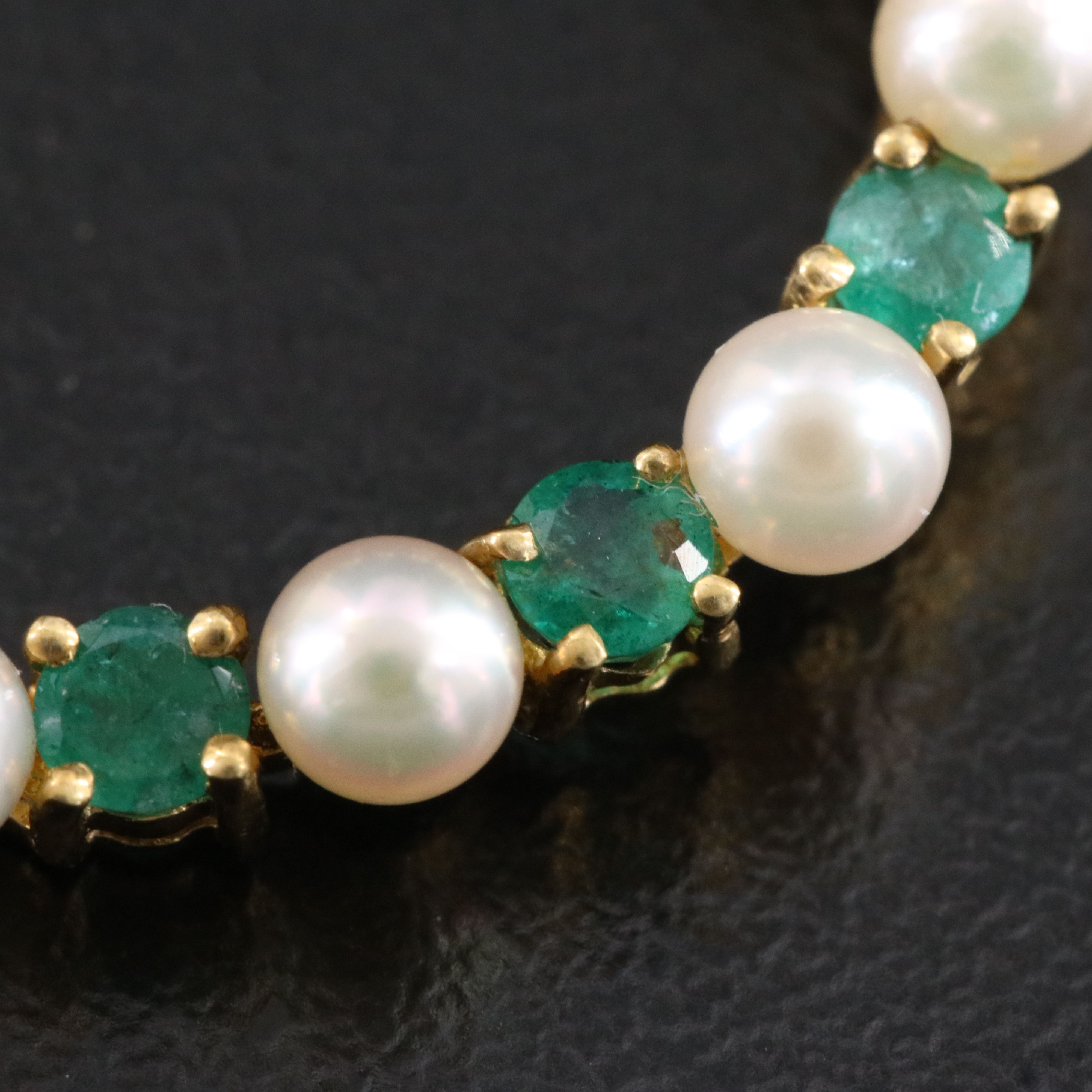 14K Pearl and Emerald Brooch