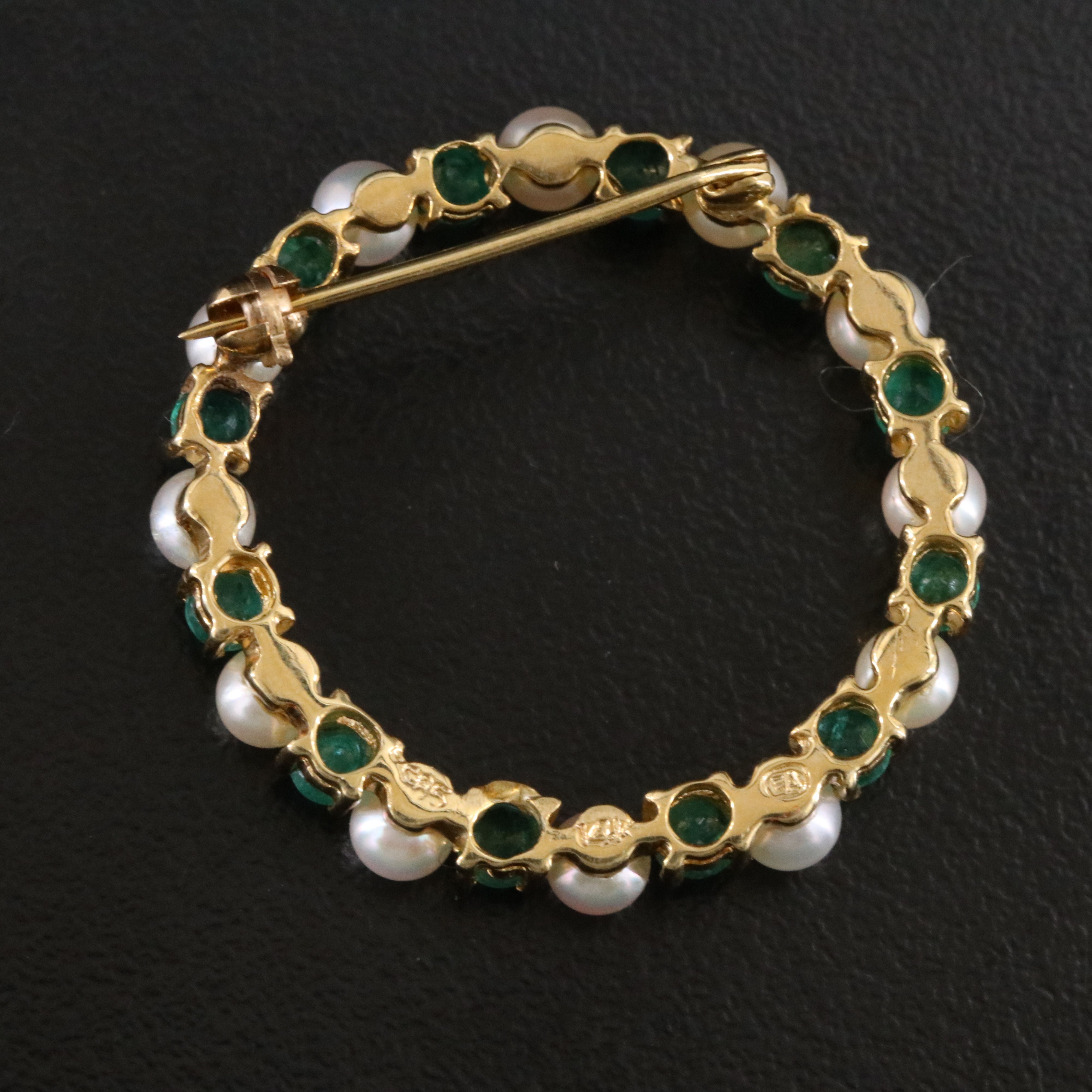 14K Pearl and Emerald Brooch