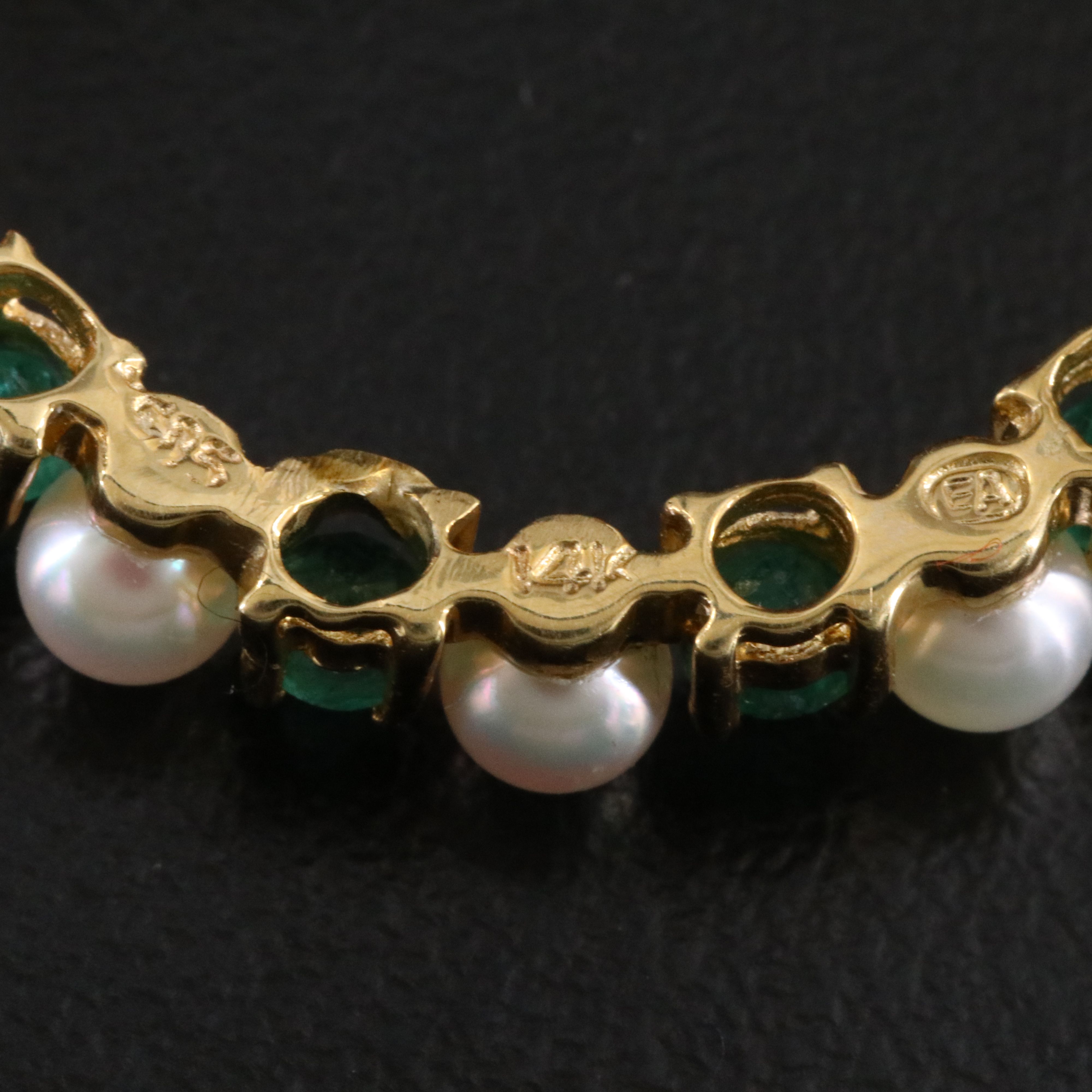 14K Pearl and Emerald Brooch