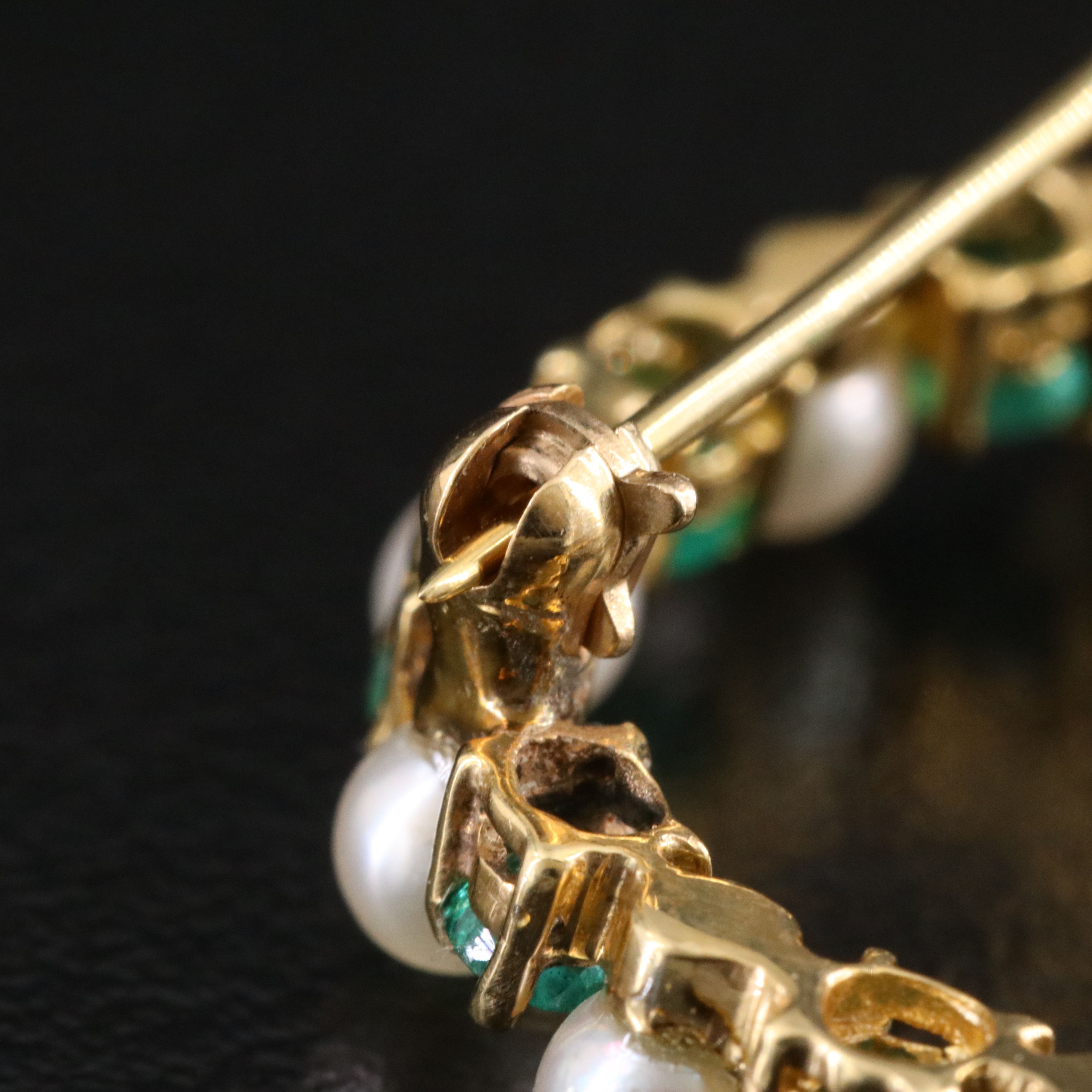 14K Pearl and Emerald Brooch