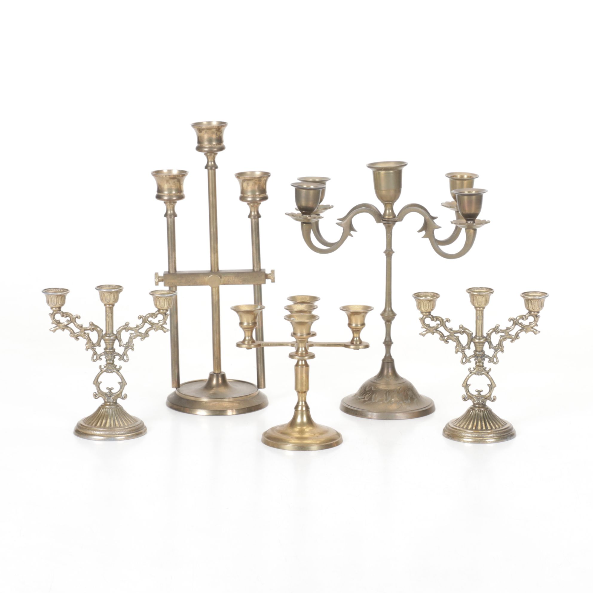 Indian Engraved Solid Brass and Metal Mini Candelabras