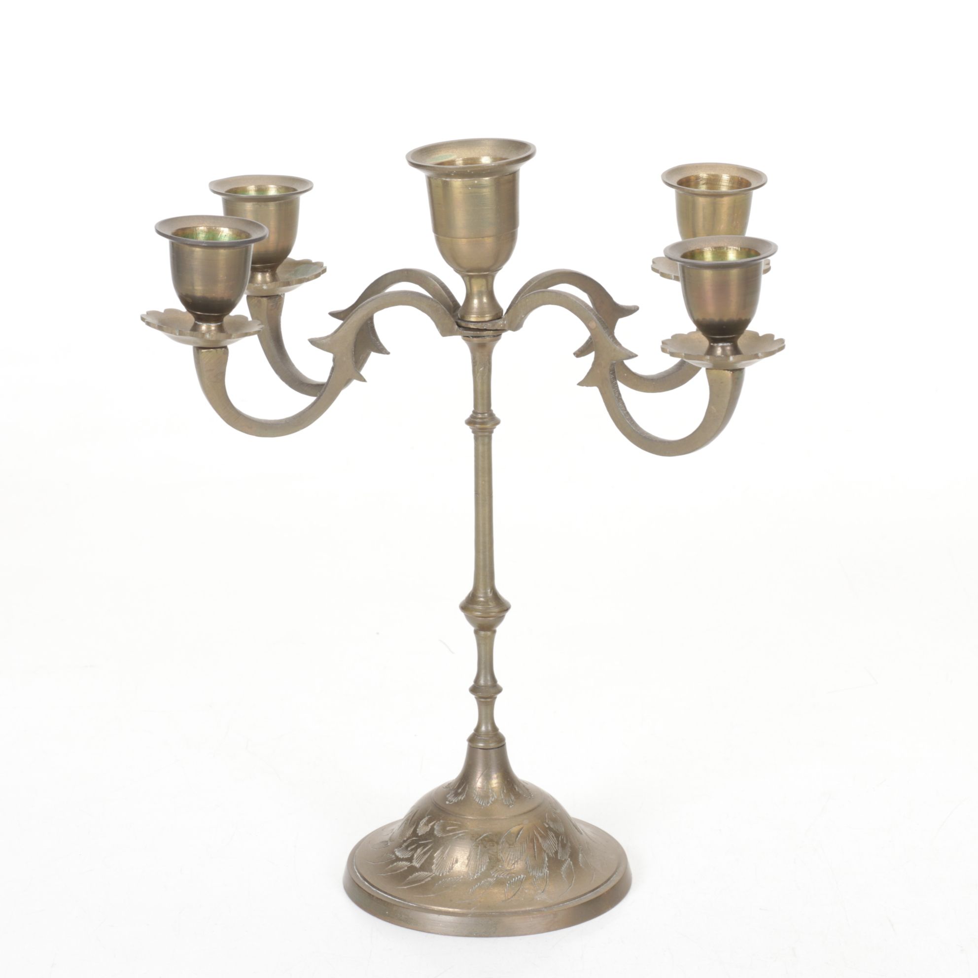 Indian Engraved Solid Brass and Metal Mini Candelabras
