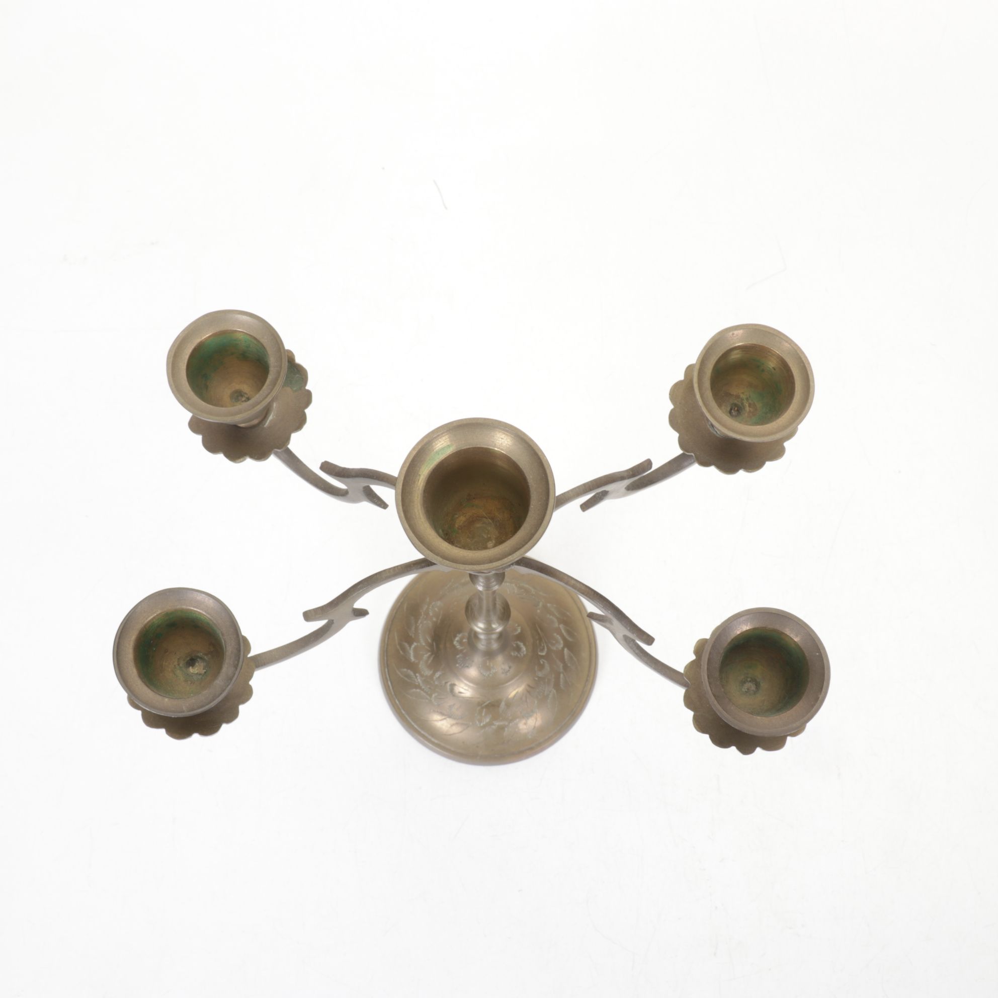 Indian Engraved Solid Brass and Metal Mini Candelabras