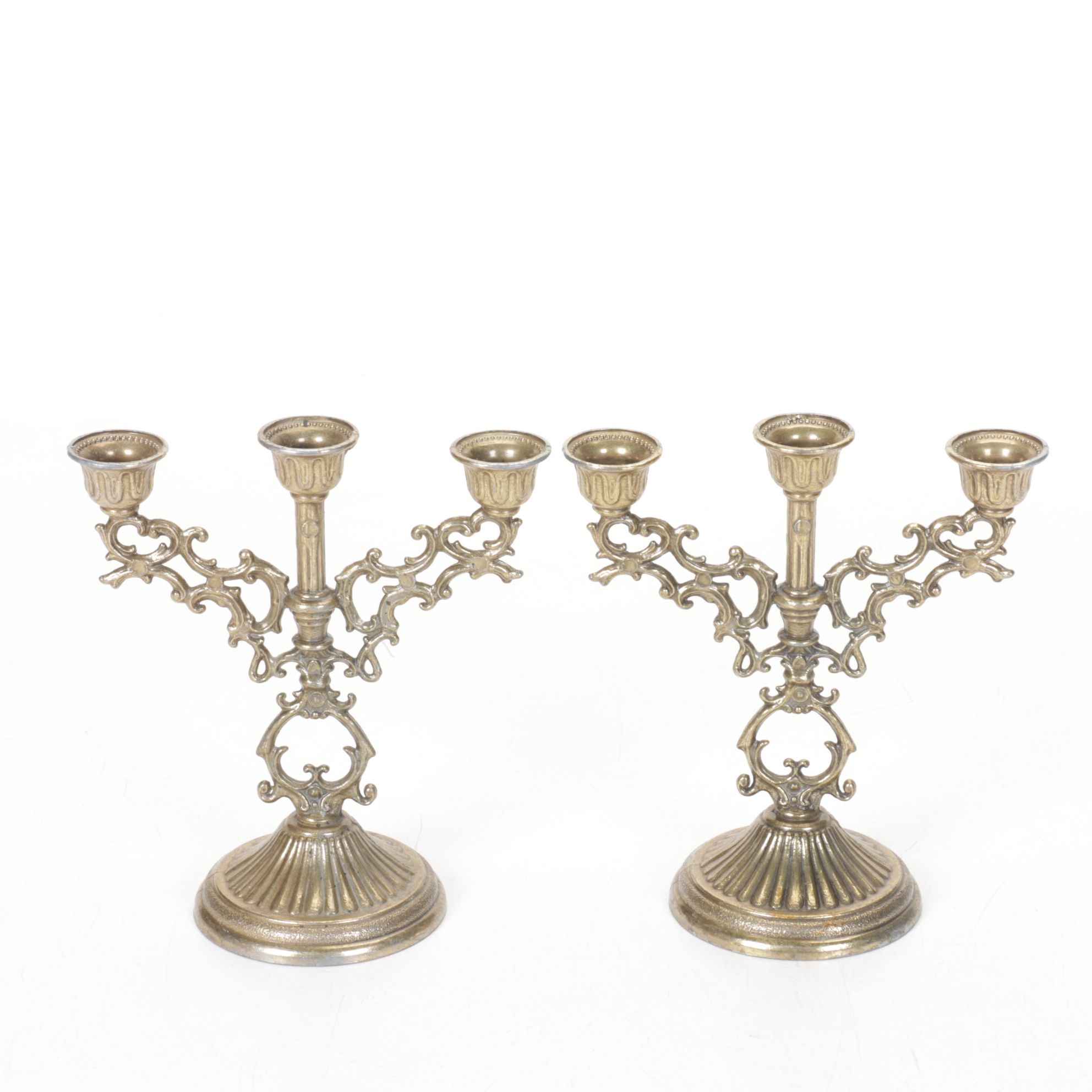 Indian Engraved Solid Brass and Metal Mini Candelabras