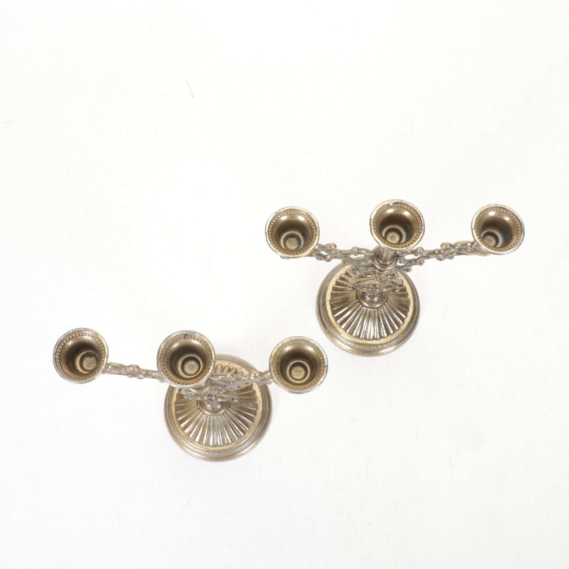 Indian Engraved Solid Brass and Metal Mini Candelabras