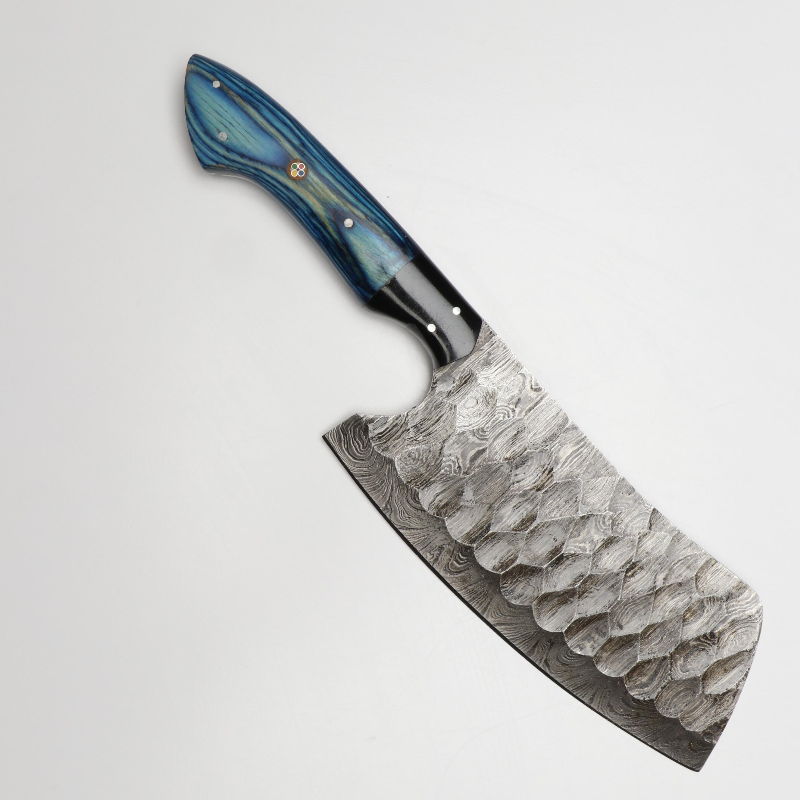 Damascus Steel and Blue Resin Handled Chef's Knife Set
